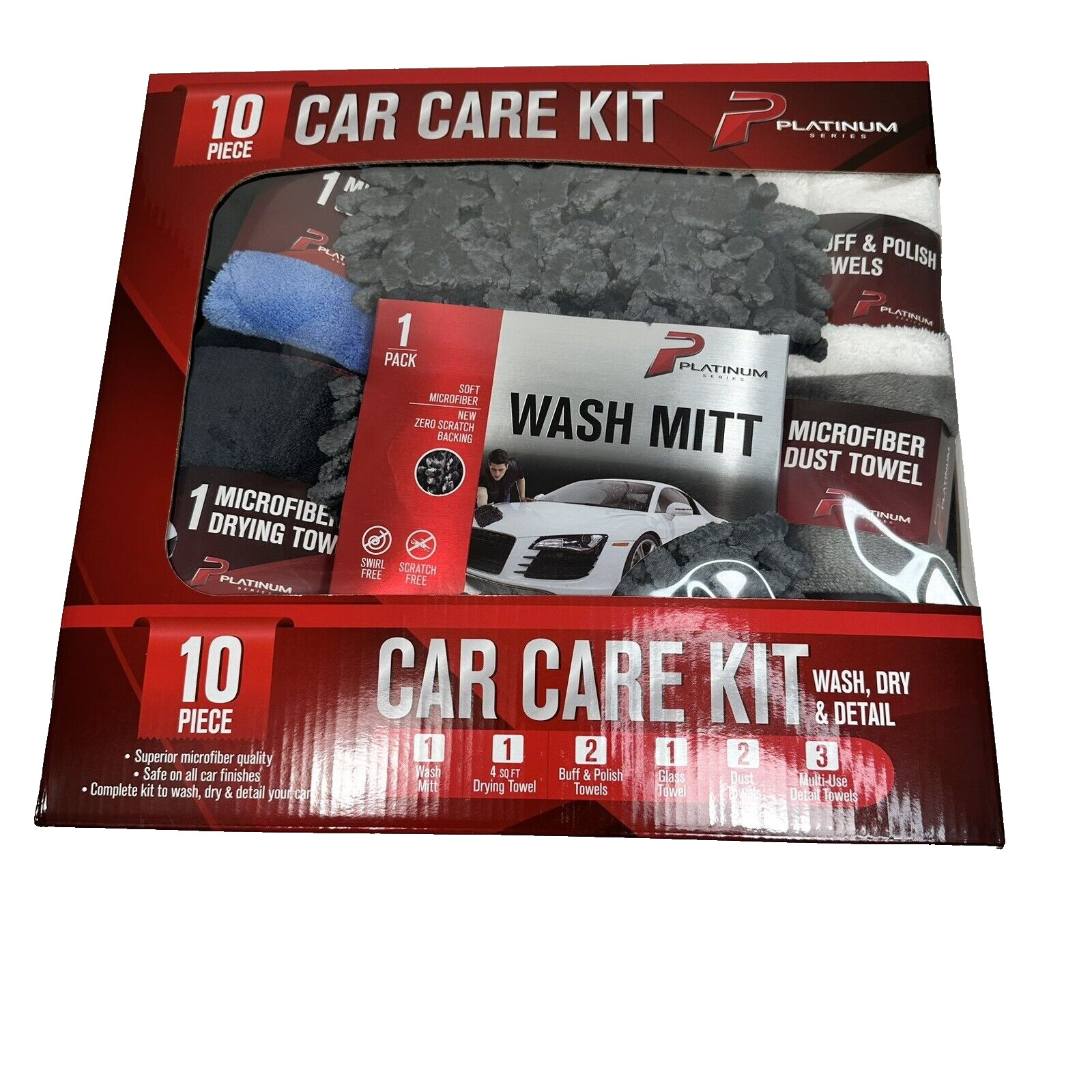 Platinum Series 10 Piece Car Care Kit (Car Wash, Dry & Detail) Microfiber towels