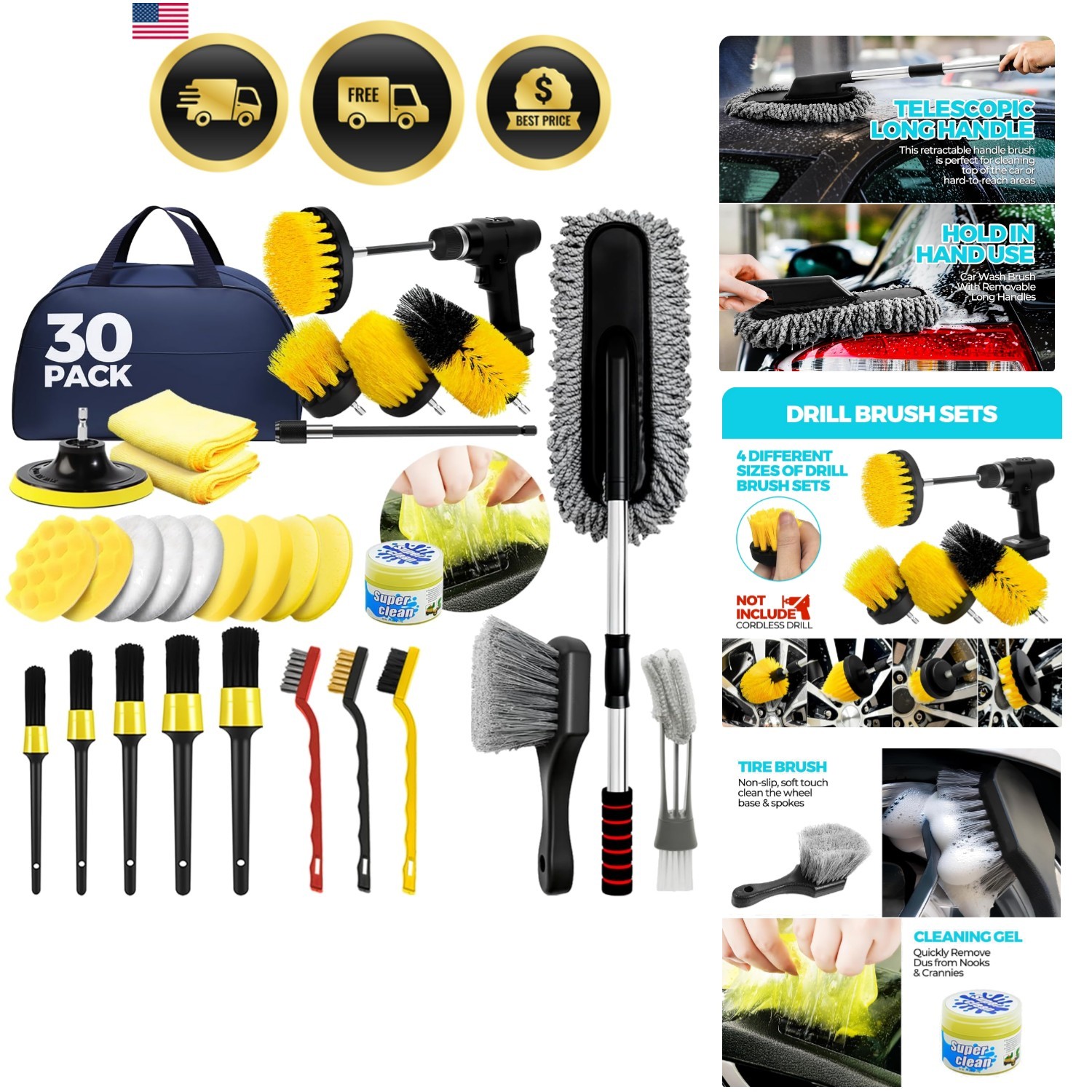 Car Detailing Kit Car Cleaning Tools Set Exterior Interior Wheels 30pcs