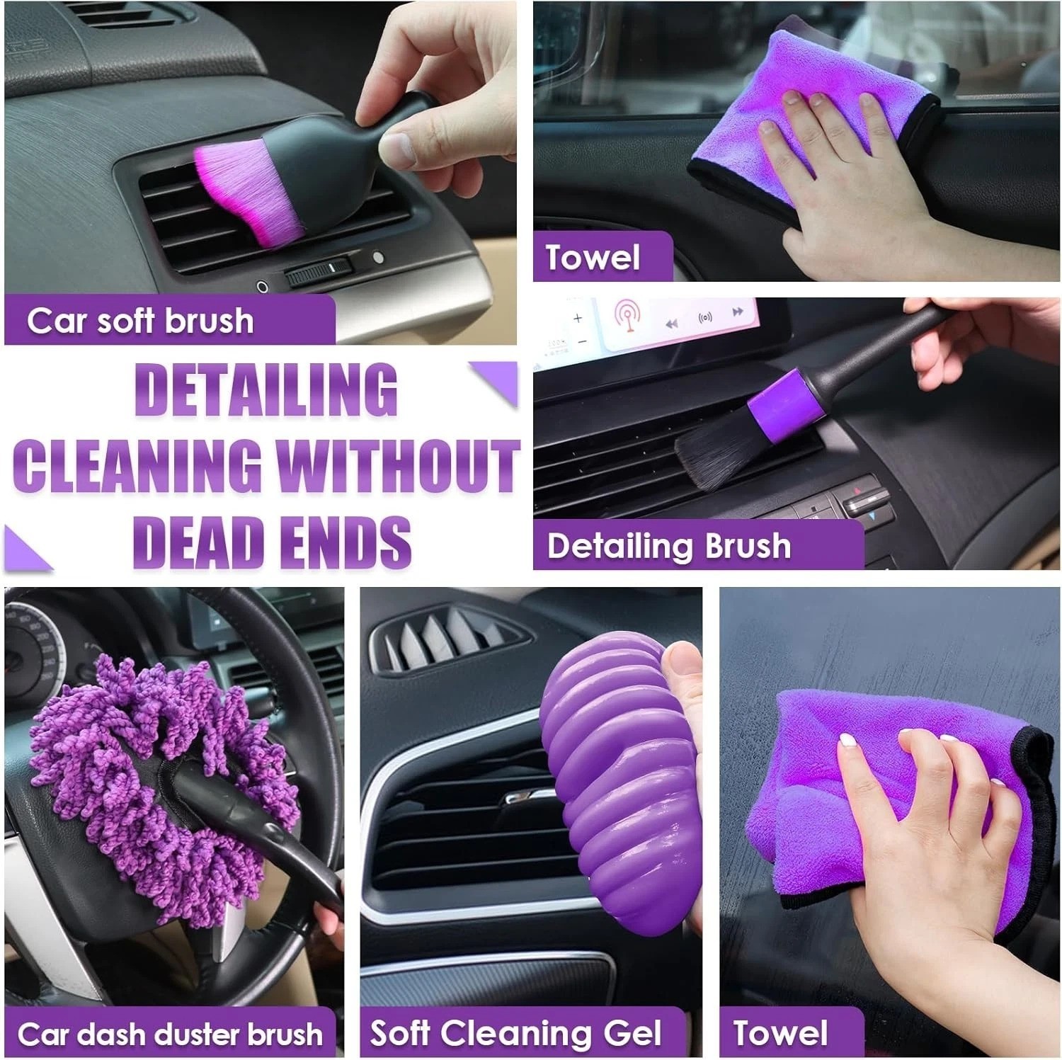 17PCS Purple Car Detailing Kit with High Power Vacuum – Perfect Women’s Gift