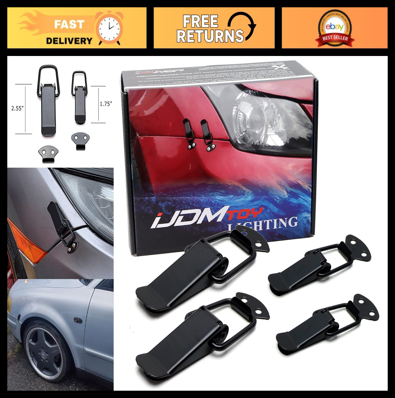 Matte Black Fender Bumper Hood Quick Release Kit – Set of 4, Universal Fit for C