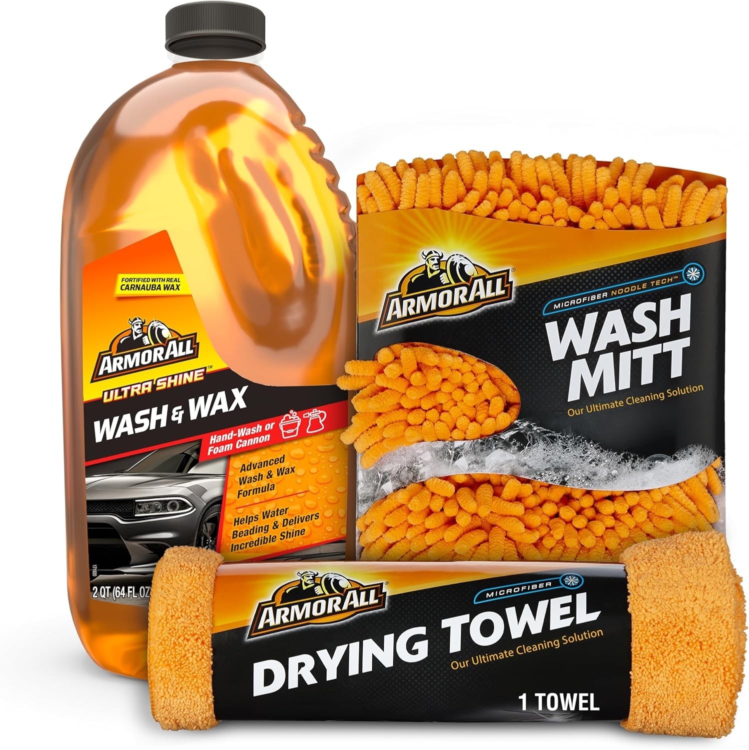 Car Cleaning Set Featuring Soap, Microfiber Mitt, and Absorbent Drying Towel
