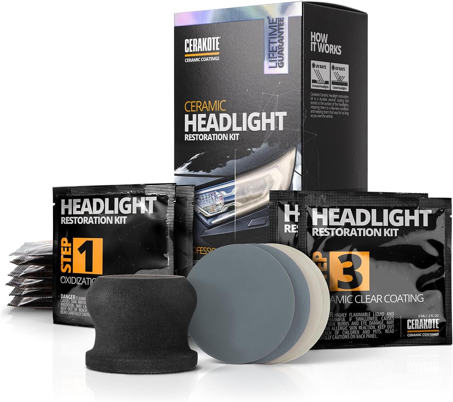 CERAKOTE® Ceramic Headlight Restoration Kit – Guaranteed 1 VEHICLE KIT, Clear