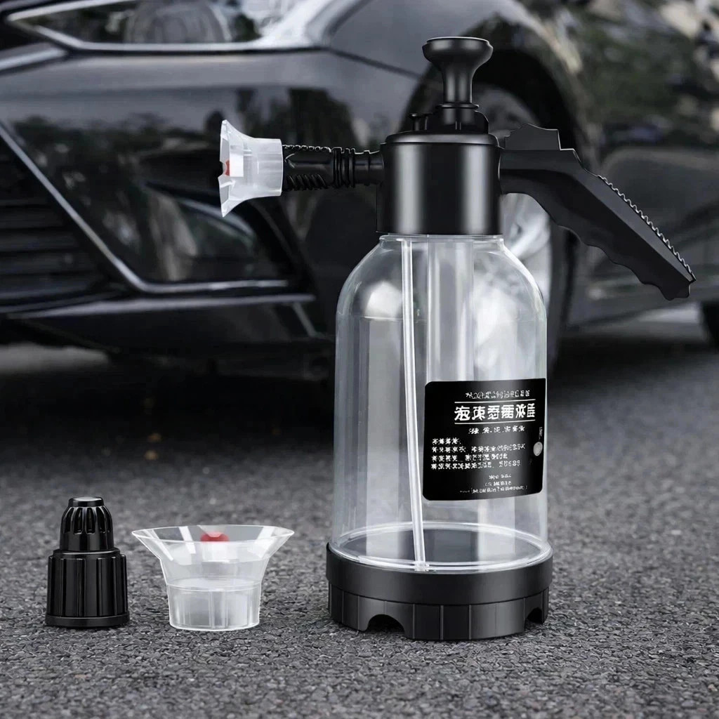 2L Hand Pump Foam Sprayer Snow Foam Cannon Car Wash Bottle w/ 3 Nozzles