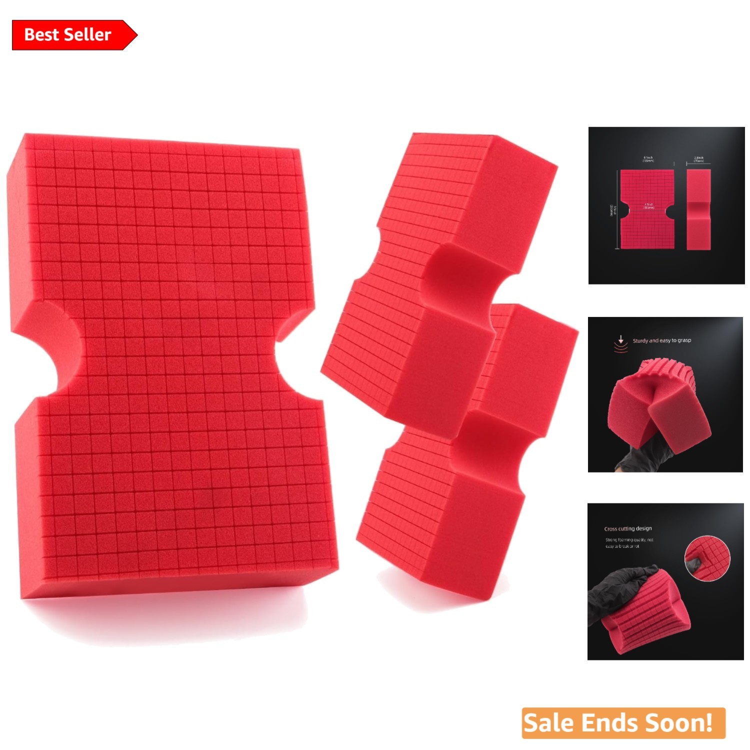 Car Wash Sponge 3 Pack Large Red Scratch-Free Cleaning Sponges for Auto and S…