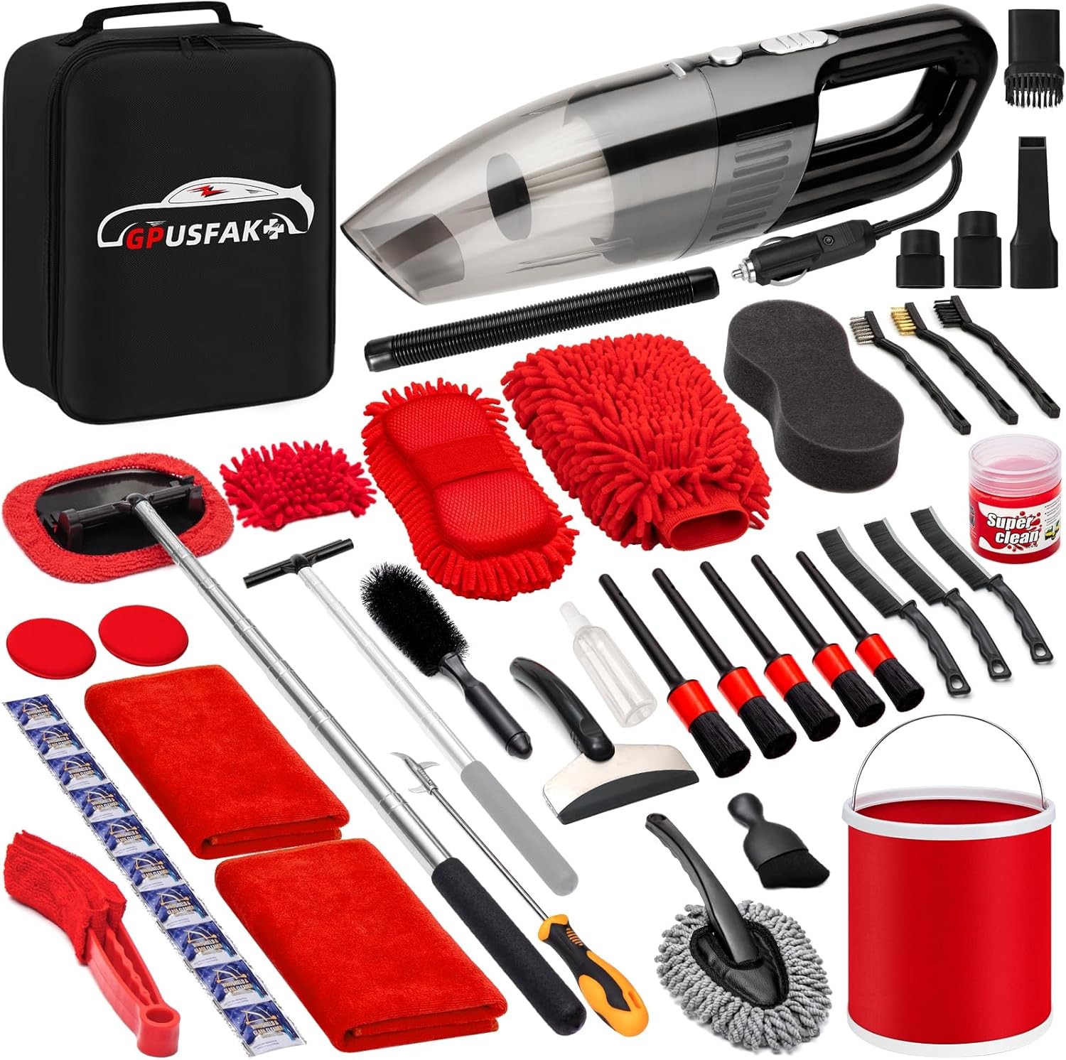 47-Piece Car Wash & Detailing Kit with Vacuum, Brushes & Towels