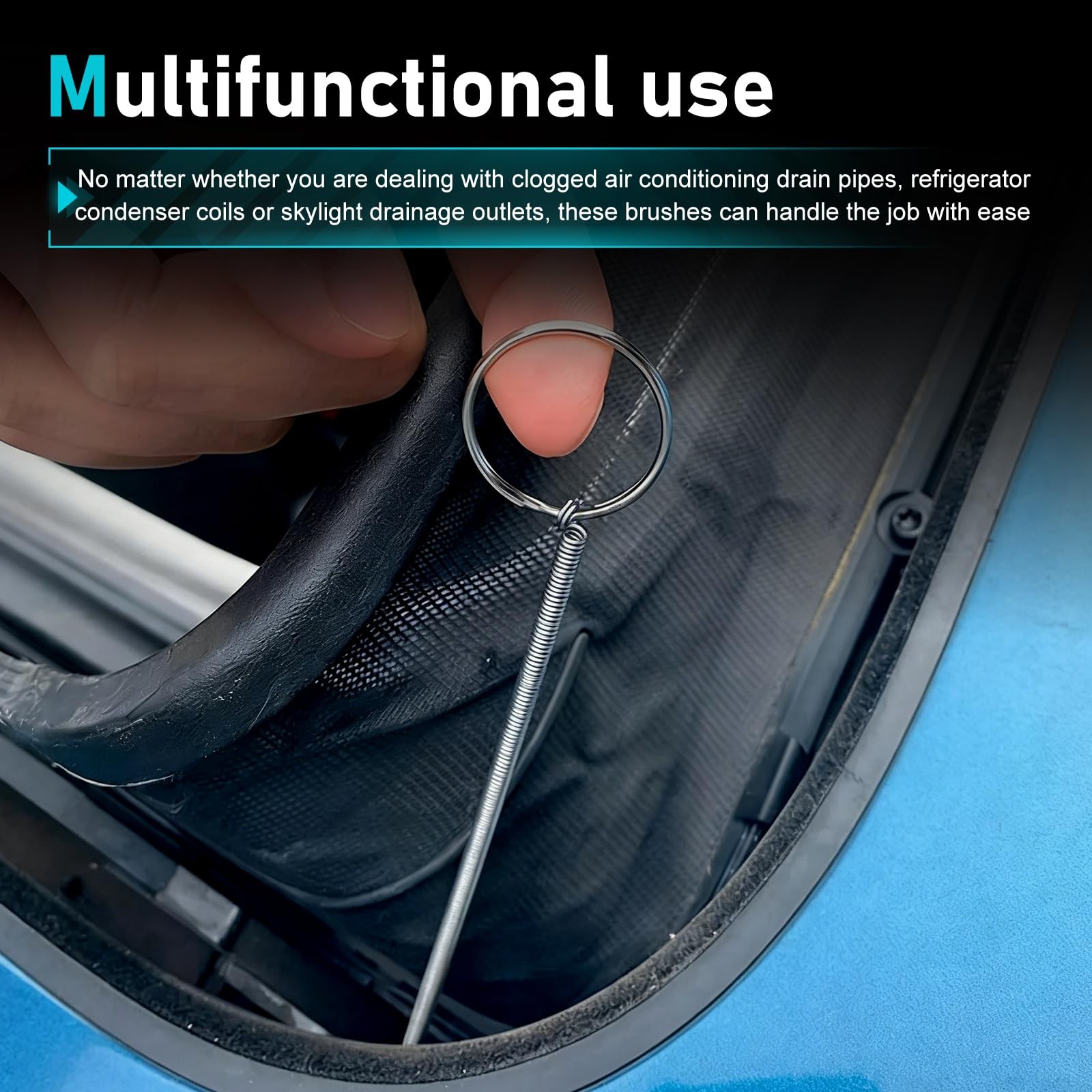 WZP Auto Sunroof Drain Cleaning Tool, 61 Inch Flexible Brush, Silver