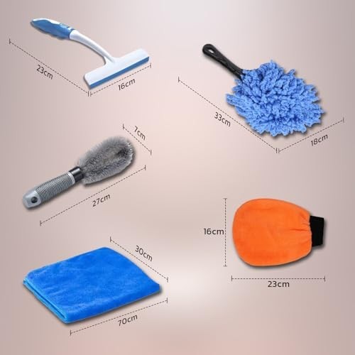 Car Wash Kit 6 Piece Wash Mitt Microfiber Towel Bucket Scraper Brush Gloves