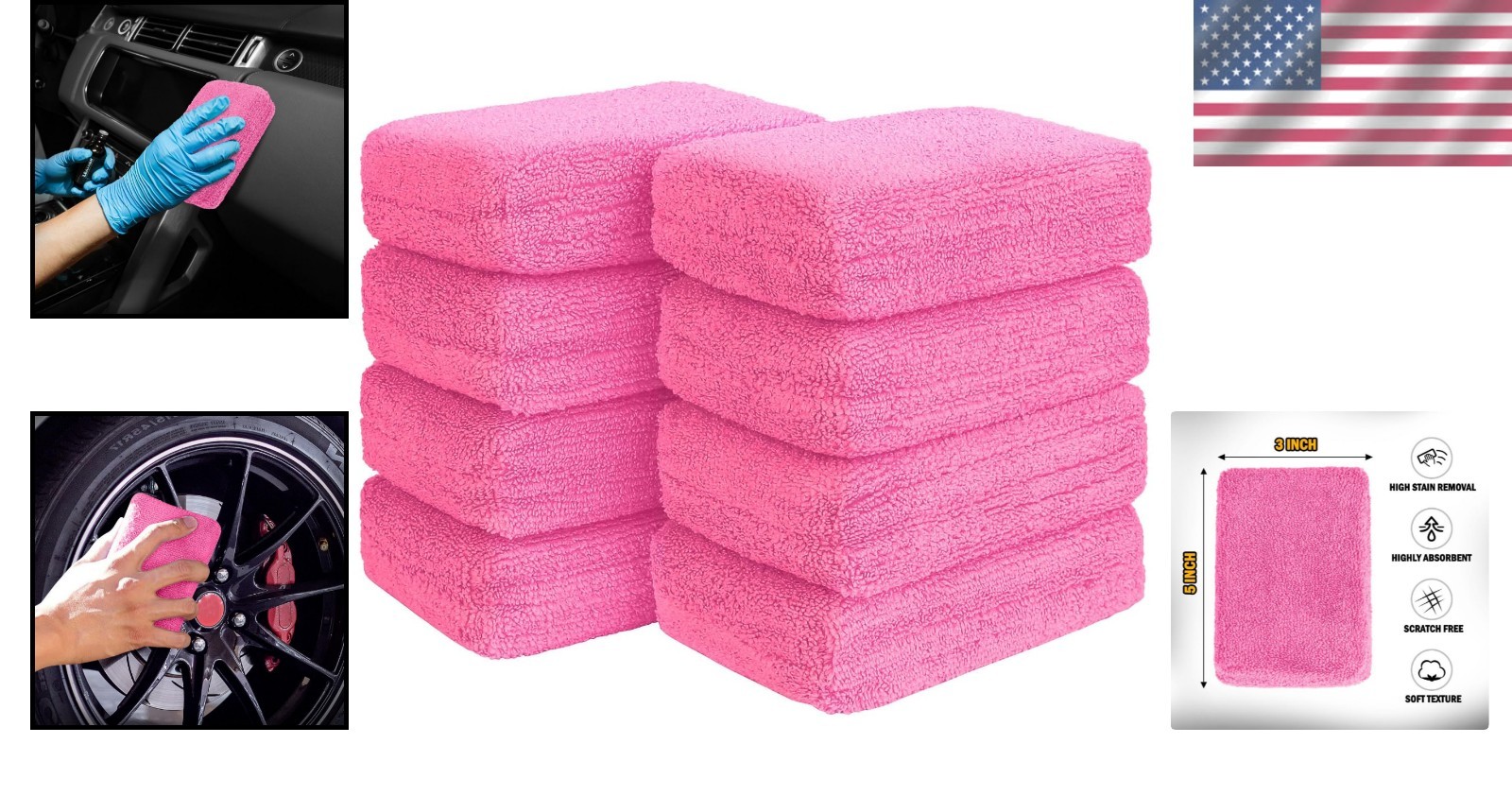 8 Pink Soft Microfiber Applicator Pads – Durable, Scratch-Free Car Detailing