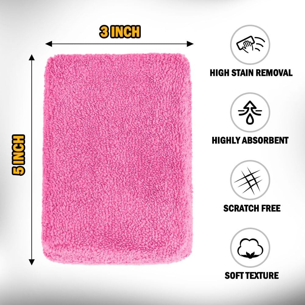 8 Pink Soft Microfiber Applicator Pads – Durable, Scratch-Free Car Detailing