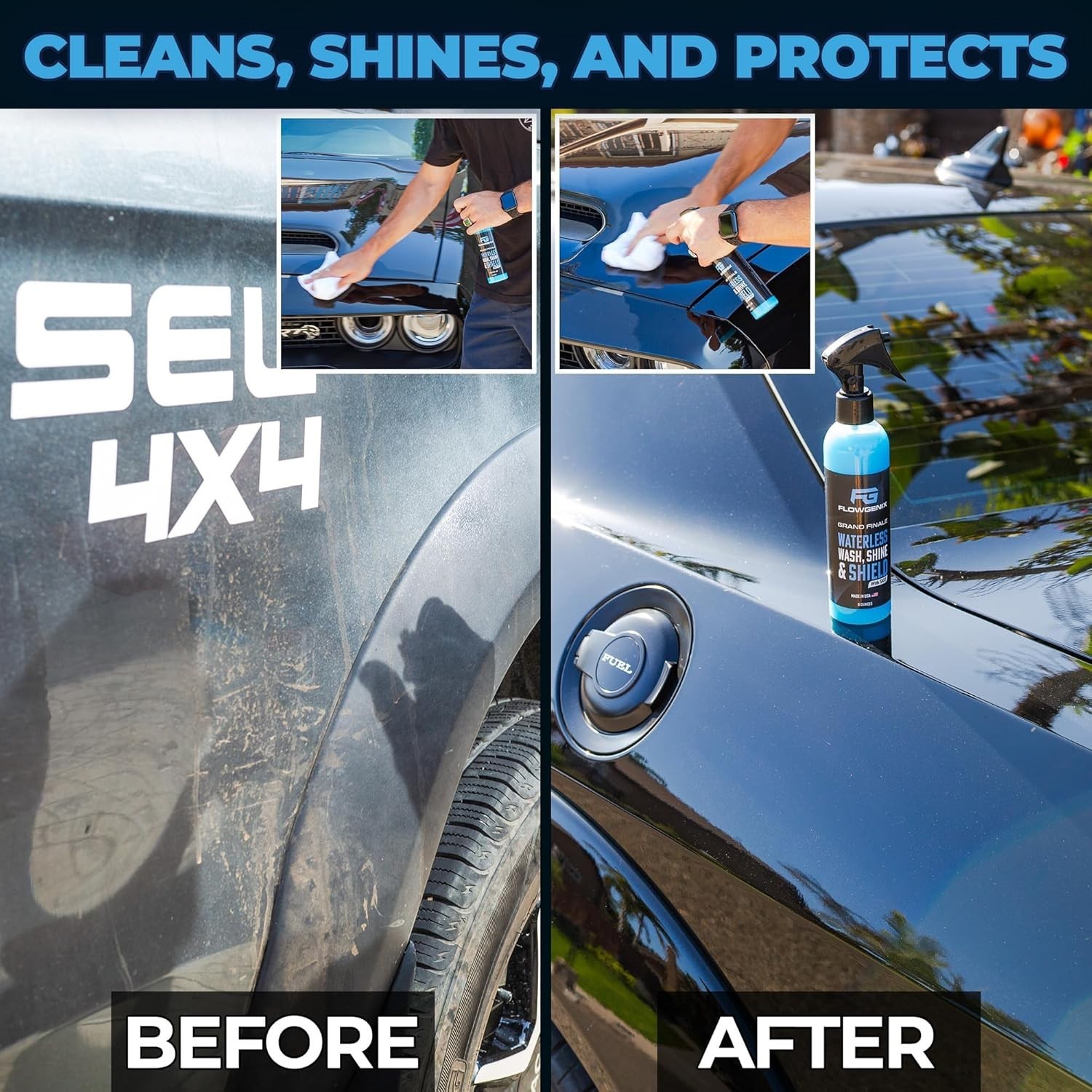 Flowgenix™ Waterless Car Wash Spray – Grand Finale – Motorcycle Cleaner & Car Wa