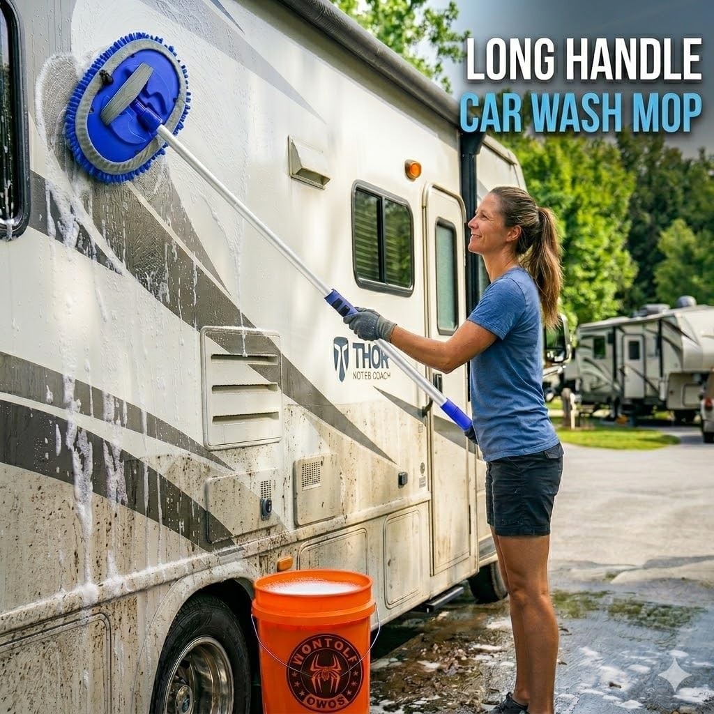 62” Car Wash Brush Kit with Long Handle, Chenille Microfiber Car Wash Mop Mi…