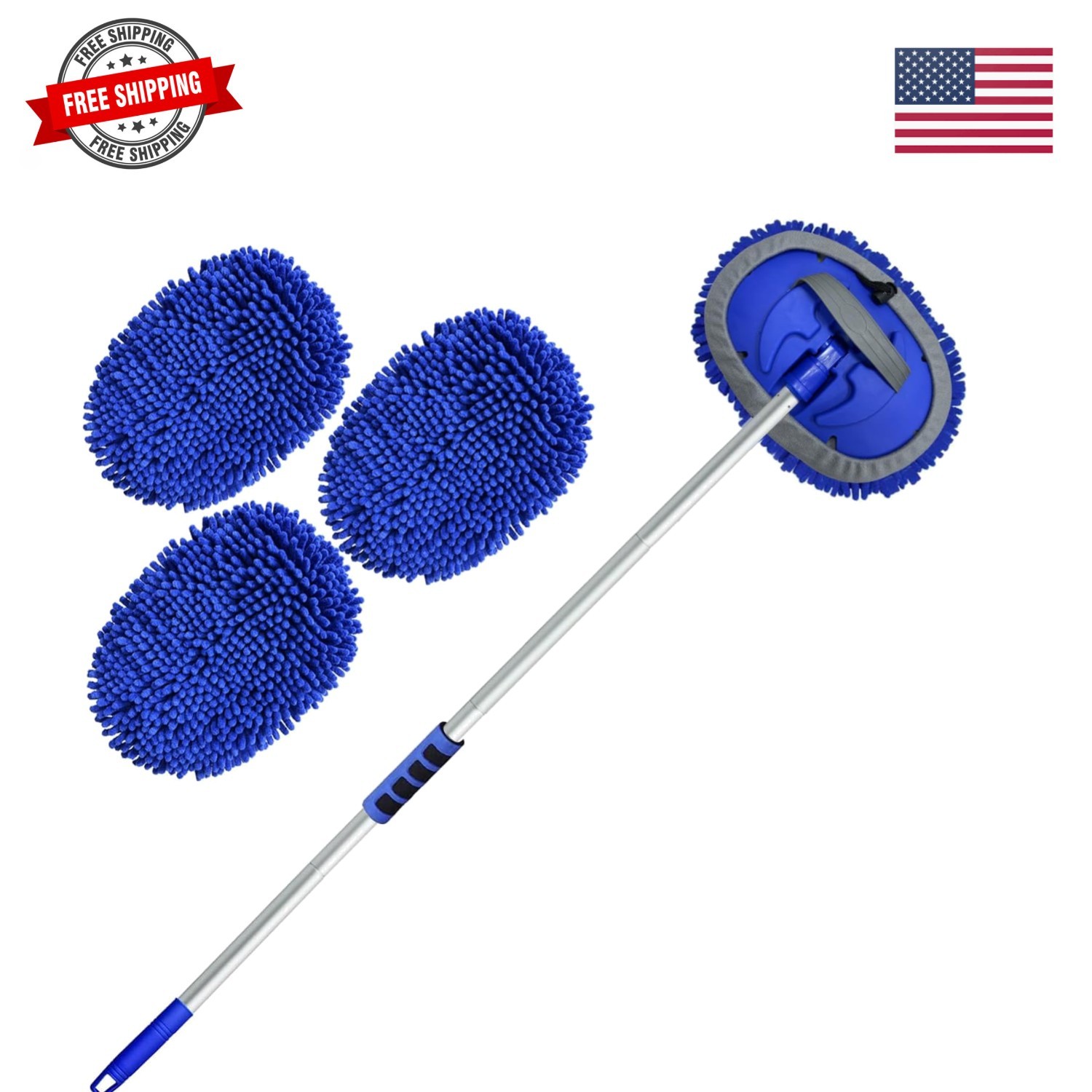 62” Car Wash Brush Kit with Long Handle, Chenille Microfiber Car Wash Mop Mi…