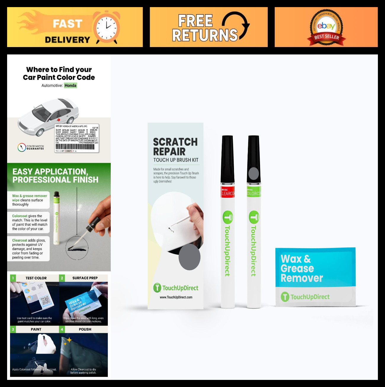 Auto Scratch Repair Brush Kit – Lunar Silver Metallic Paint, Car Touch Up & Clea