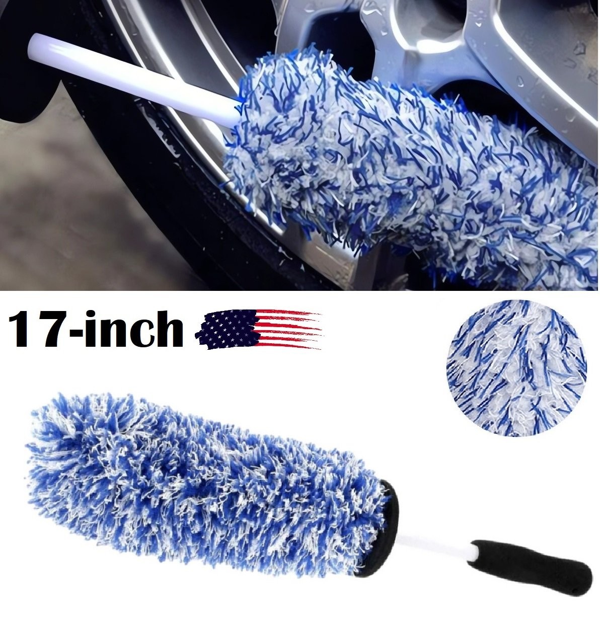 Car Cleaning Rim Cleaner Wheel Cleaning Brush, Metal Free Soft Synthetic Wool US