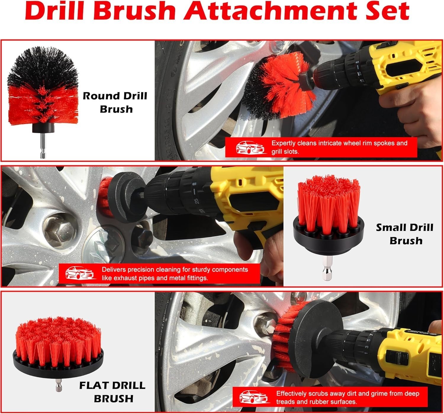 Car Detailing Kit 10 /25PC Auto Cleaning Accessories Drill Brushes Polishing Pad