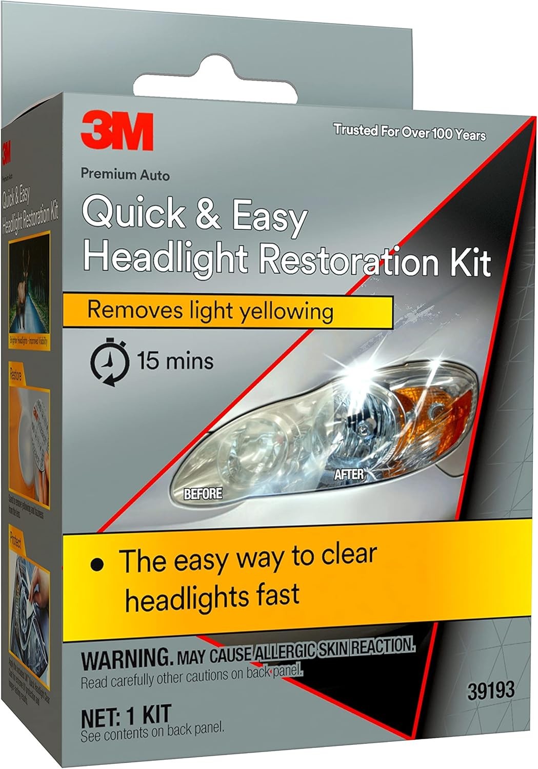 3M Quick and Easy Headlight Restoration Kit, Removes Light Yellowing in…