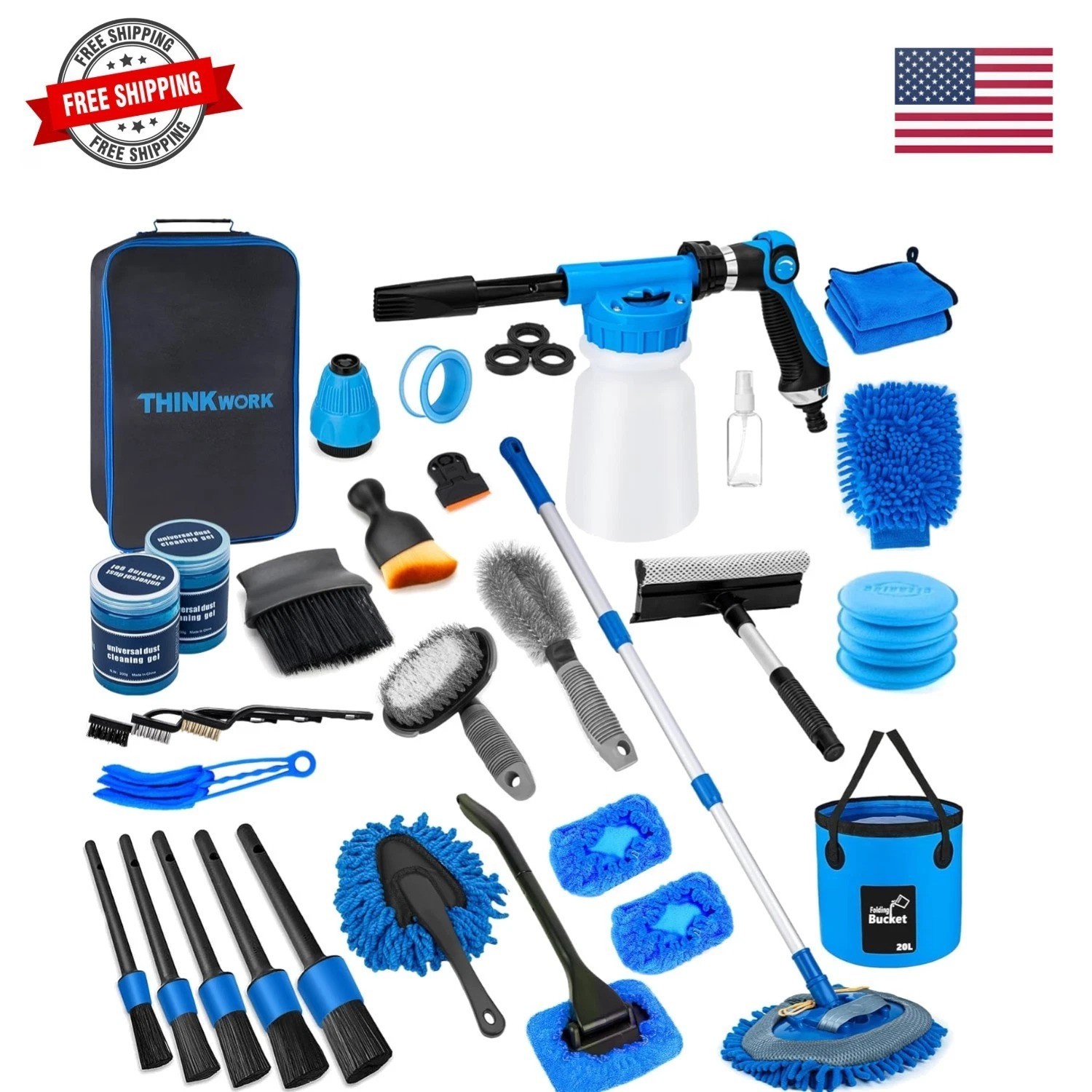 Car Wash Kit, Car Detailing Kit with Foam Gun, Car Wash Brush Mop and Large F…