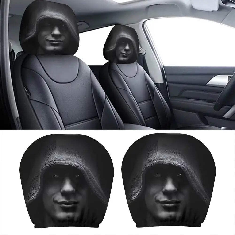 1 Pair High quality Universal Fit Car Headrest Covers Funny Mysterious Printed