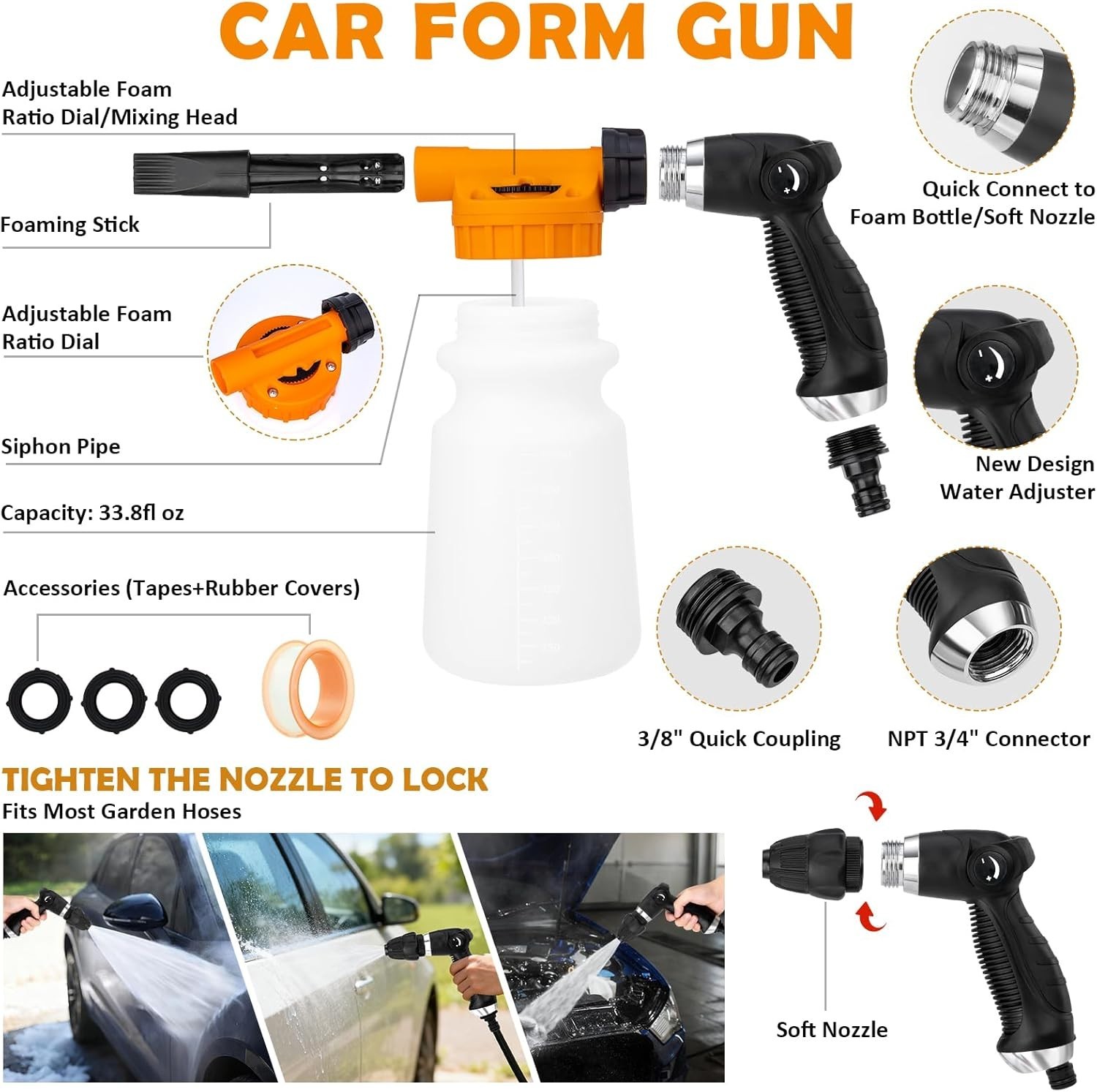 Car Wash Detailing Kit Cleaning Kits with Foam Gun Sprayer, Car Wash Brush an…