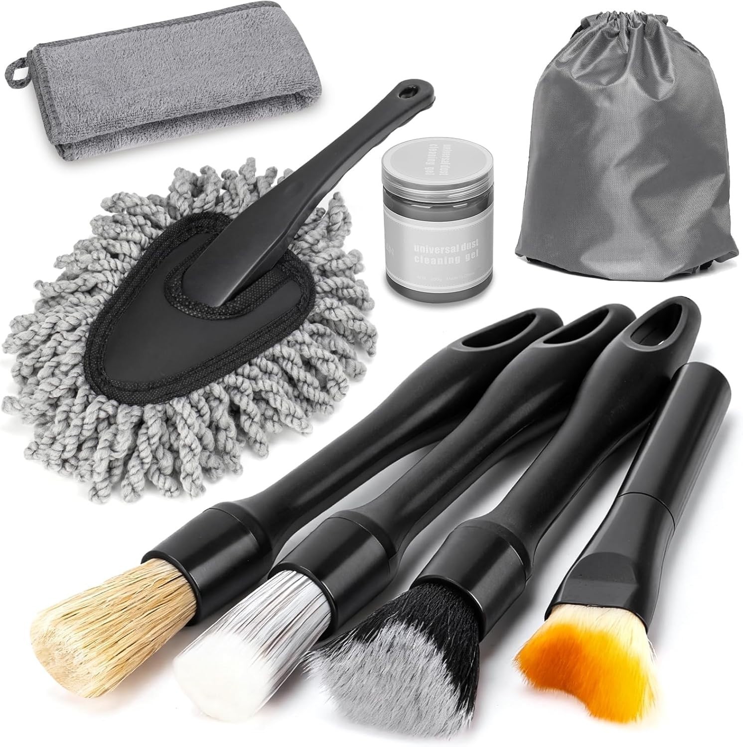 New 8PCS Car Detailing Brush Kit Interior Cleaning Set Gel Towel Duster Tools.