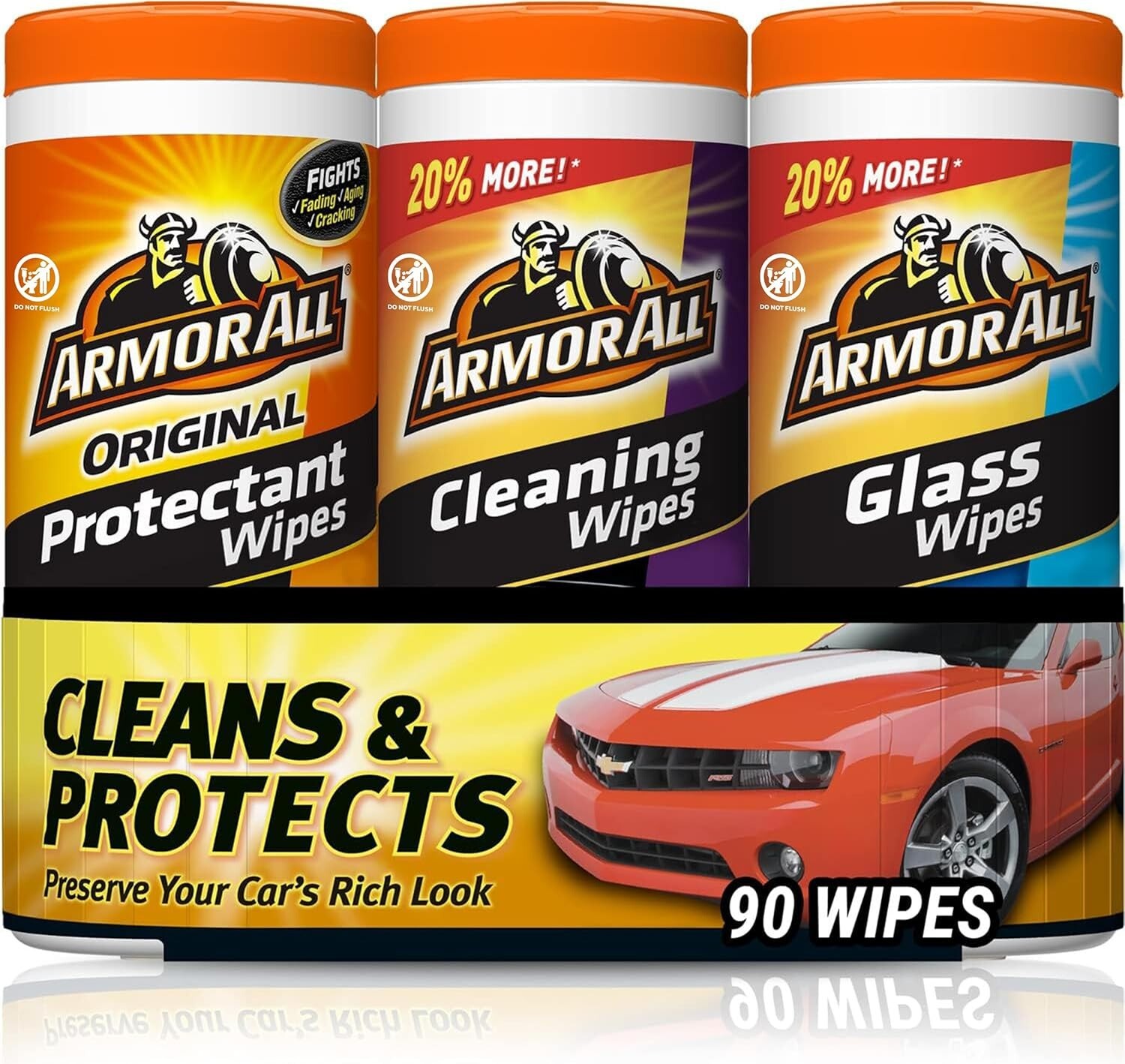 Armor All 3-Pack Car Wipes Kit – Protectant, Cleaning & Glass (90 Count Total)