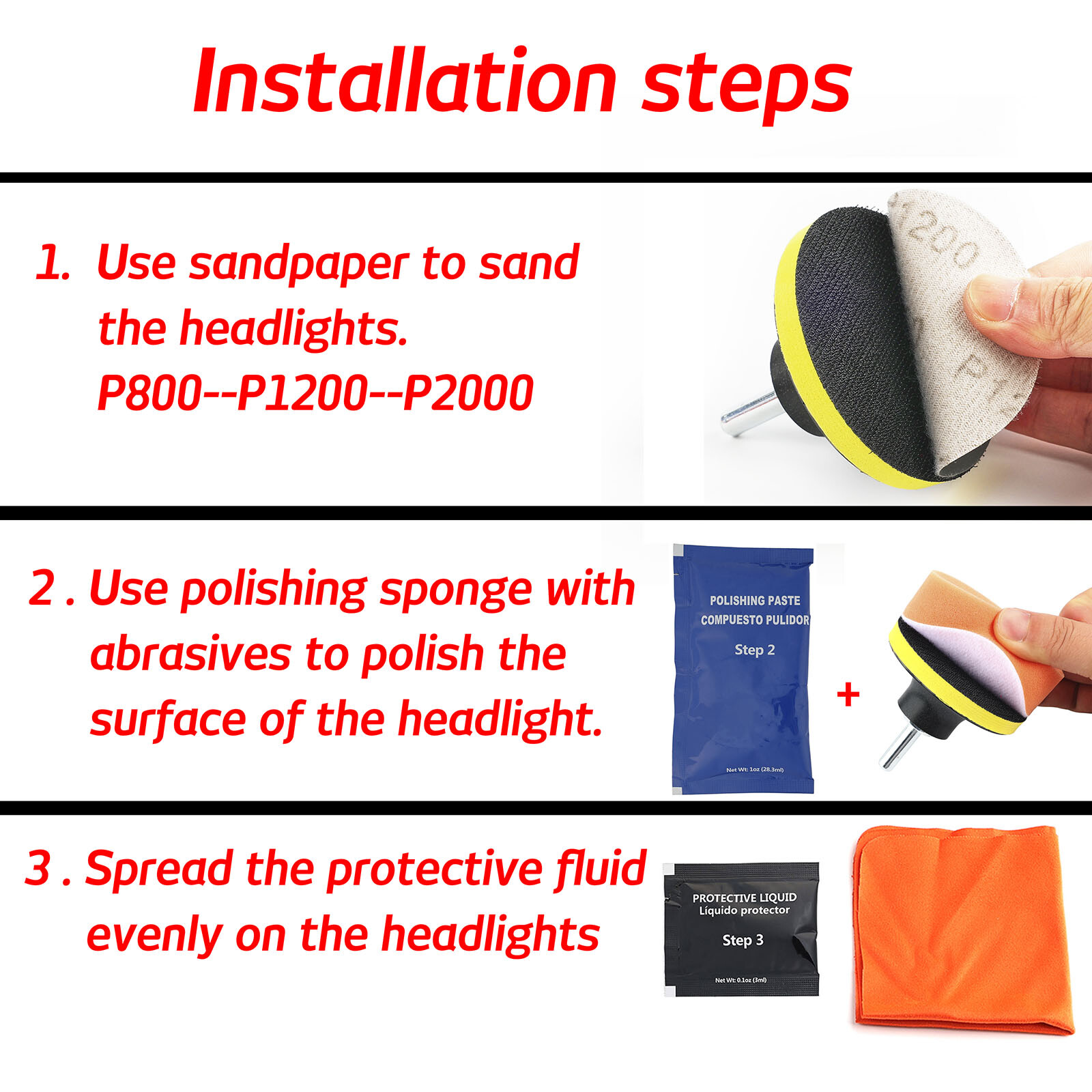 Headlight Restoration Kit Car Lens Lamp Cleaner Sanding Repair Heavy Duty Tools