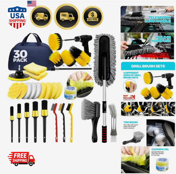 Car Detailing Kit Car Cleaning Tools Set Exterior Interior Wheels 30pcs
