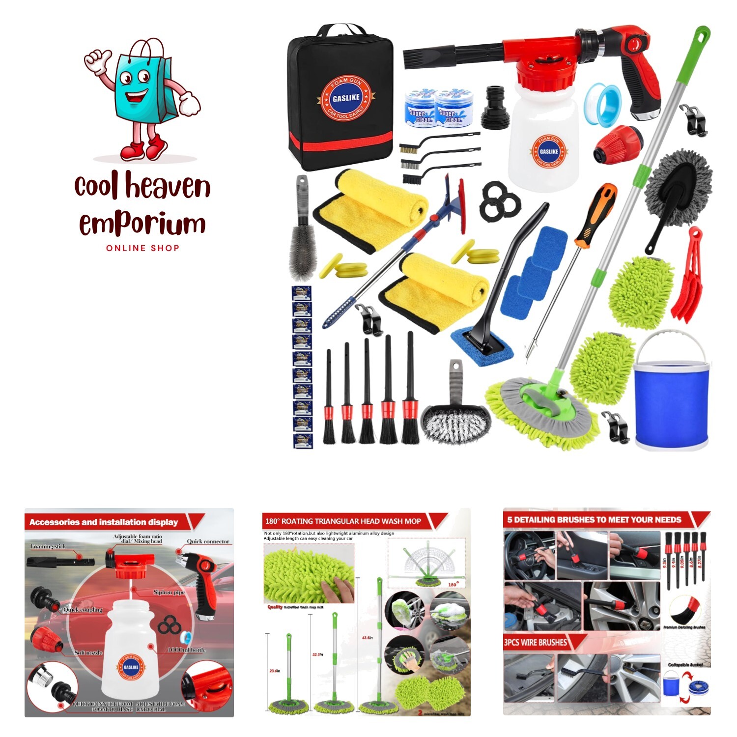 56Pcs Car Wash Cleaning Kit with Foam Gun, Car Wash Brush with Long Handle, C…