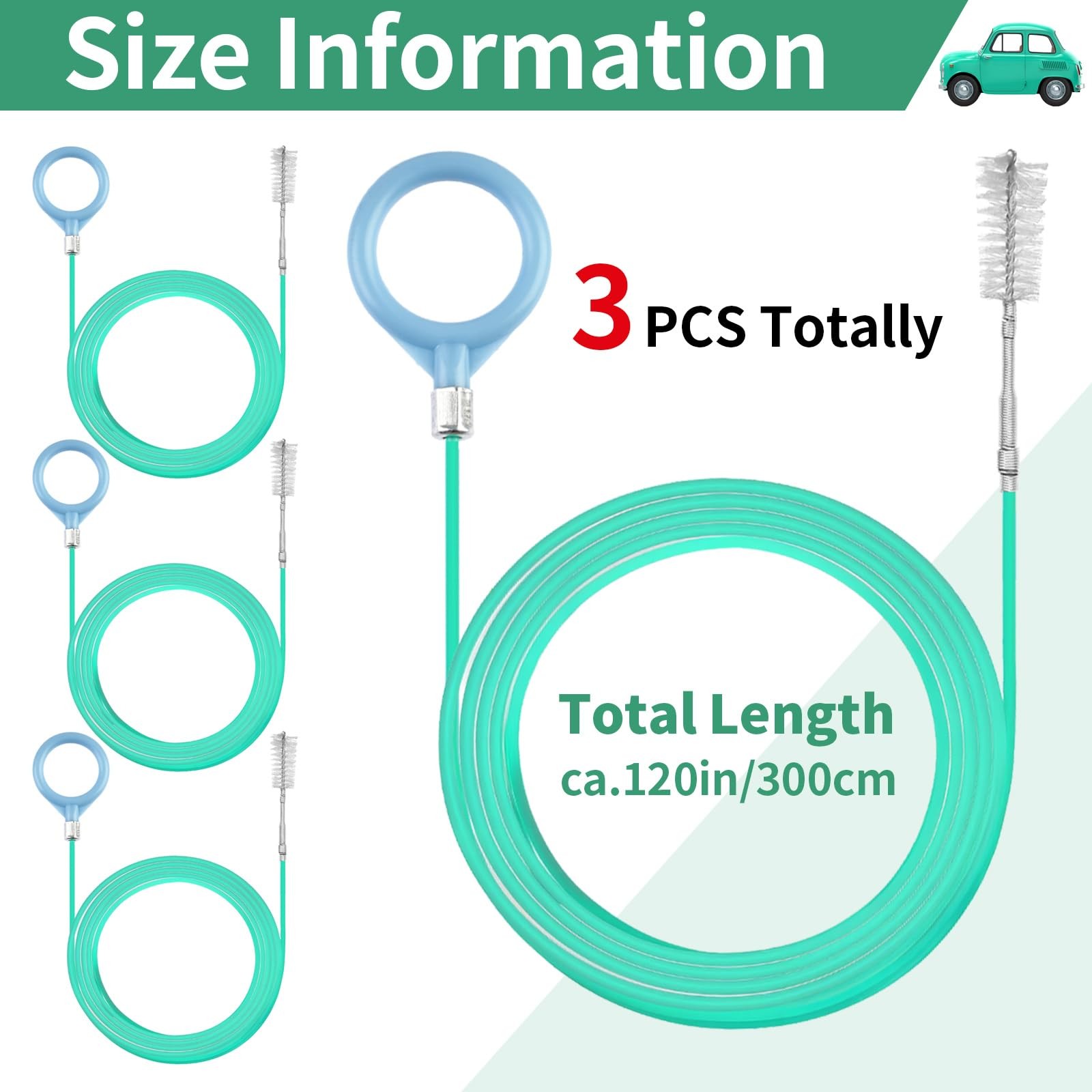 Opvixi 3 pcs Auto Sunroof Drain Cleaning Tool, 120 Inch Long 120inch, green