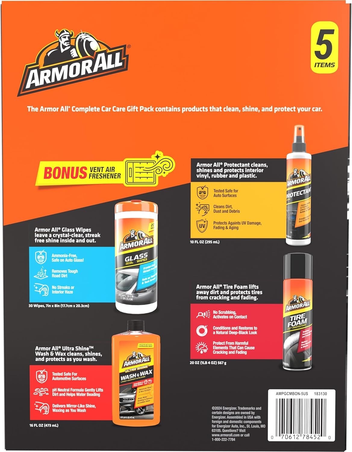 Complete Car Care Kit – Streak-Free Glass Wipes, Natural Tire Foam & Protectant