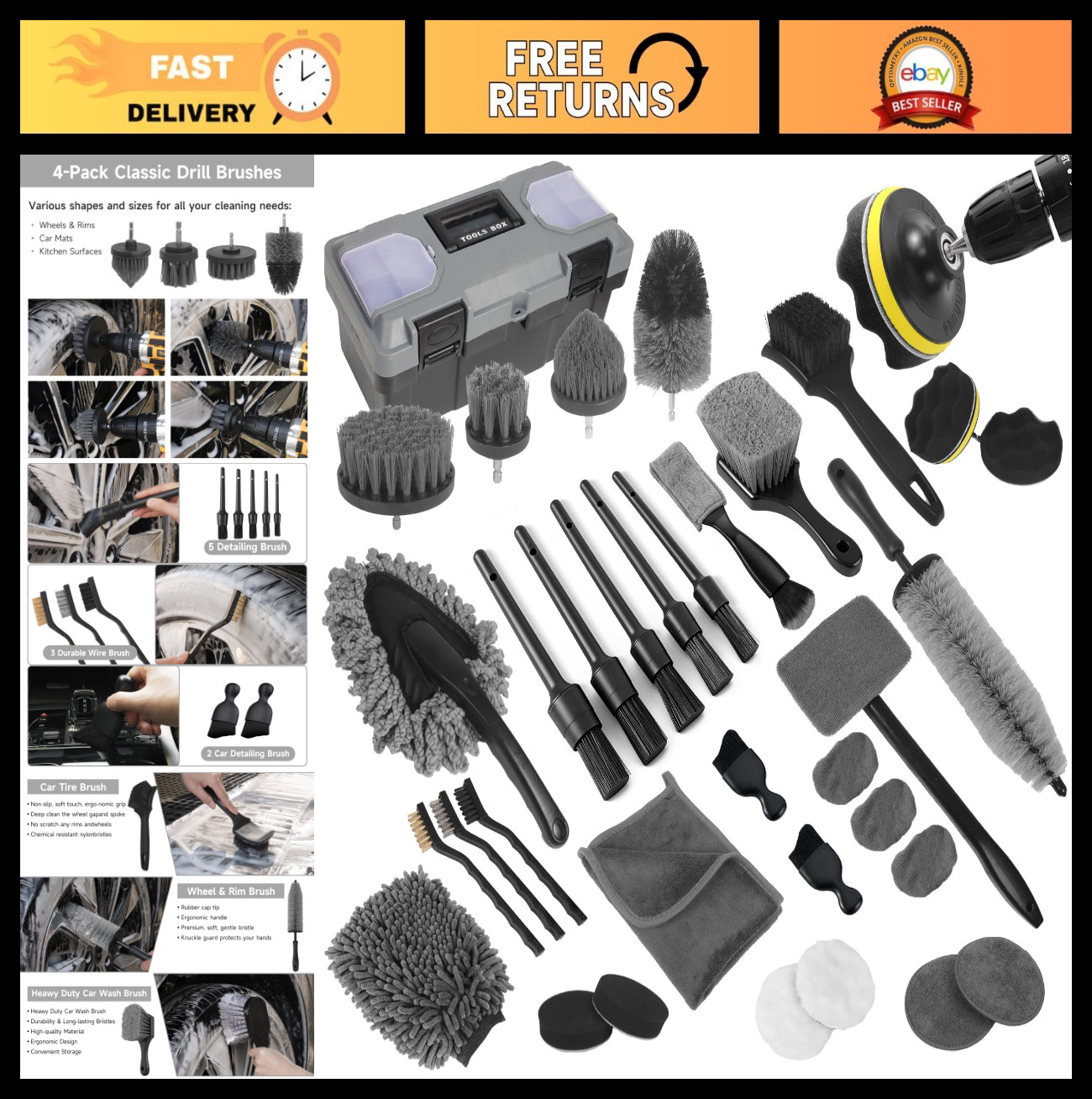 Complete Car Detailing Kit – Brushes, Cleaning Tools, Accessories for Interior &