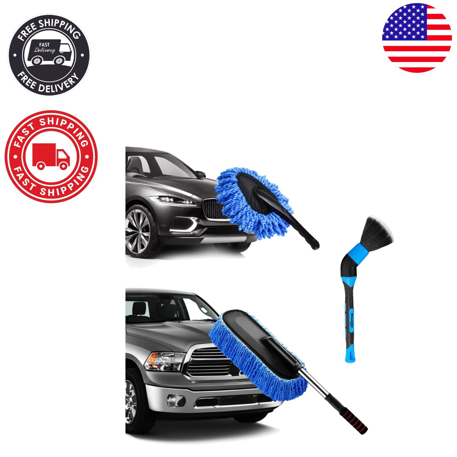 Scratch-Free Car Duster Kit – 3 Microfiber Brushes for Home & Auto Detailing