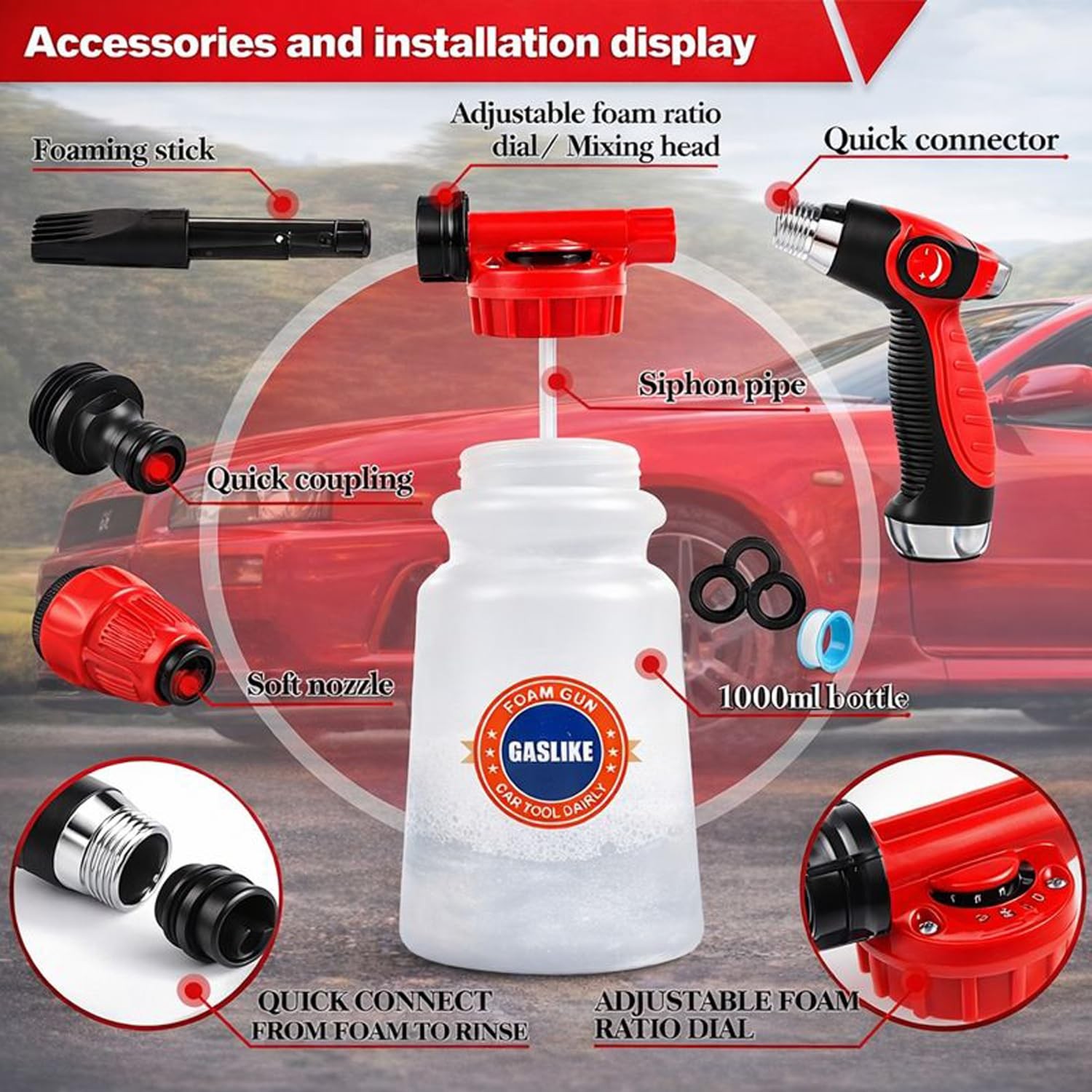 56Pcs Car Wash Cleaning Kit with Foam Gun, Car Wash Brush with Long Handle, C…
