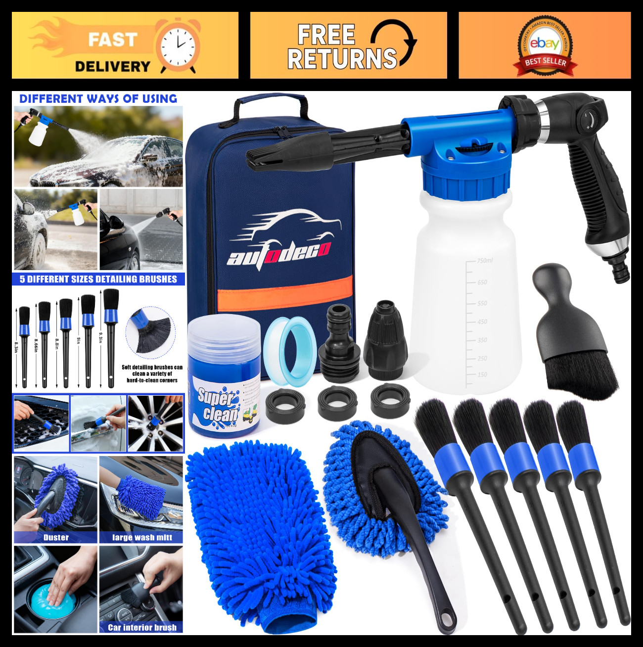 Ultimate Car Wash Detailing Kit – Foam Gun, Brush & Mitt for Interior/Exterior C