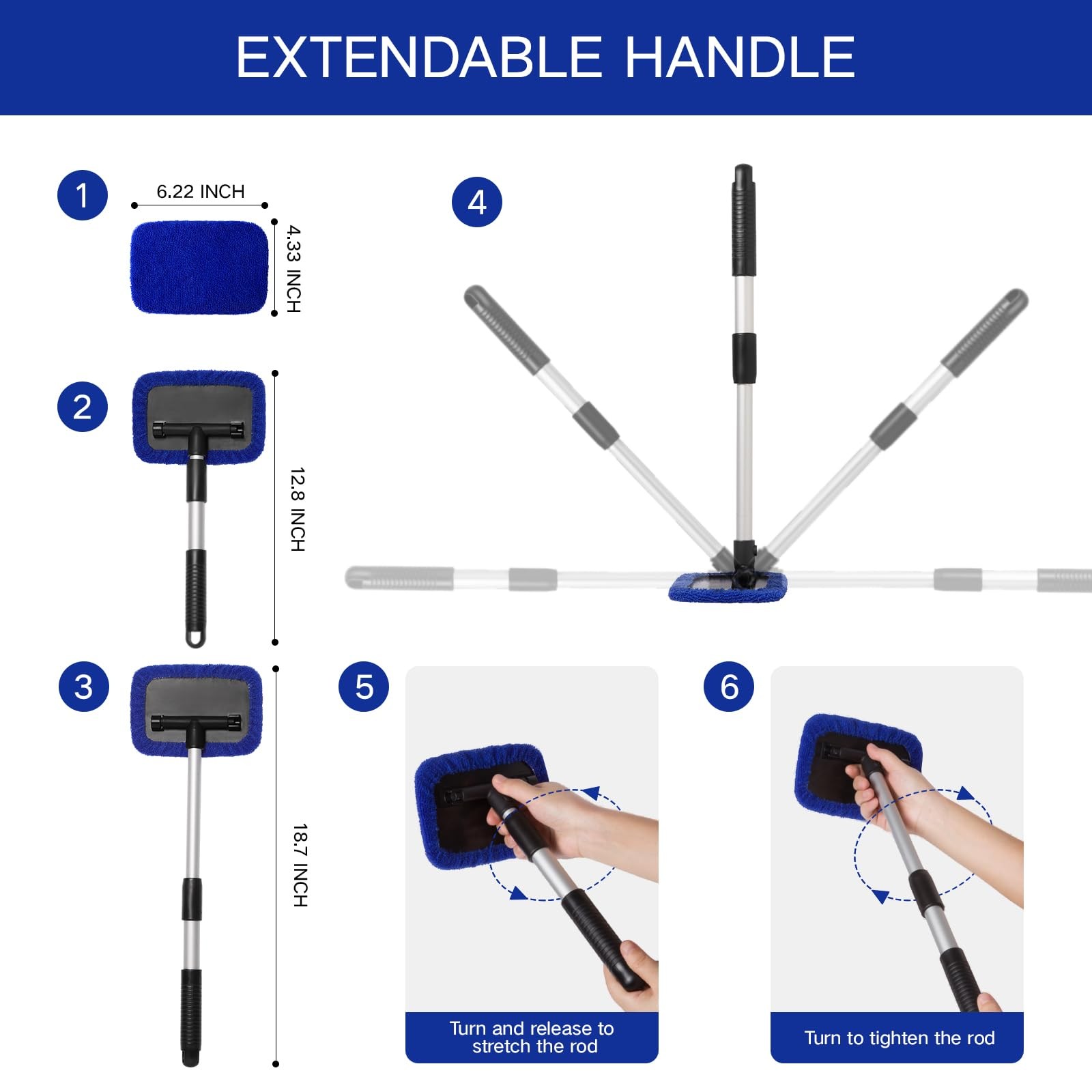 Qydipclin 11pcs Windshield Cleaner Tool, Car Window Cleaning Wash Kit Blue