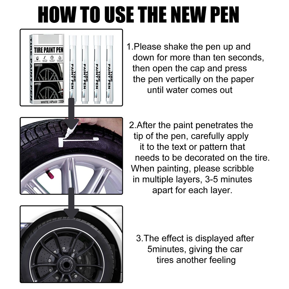 4 Pack White Marker Pen Fade Resistant Waterproof Tire Paint Marker Pen For Auto