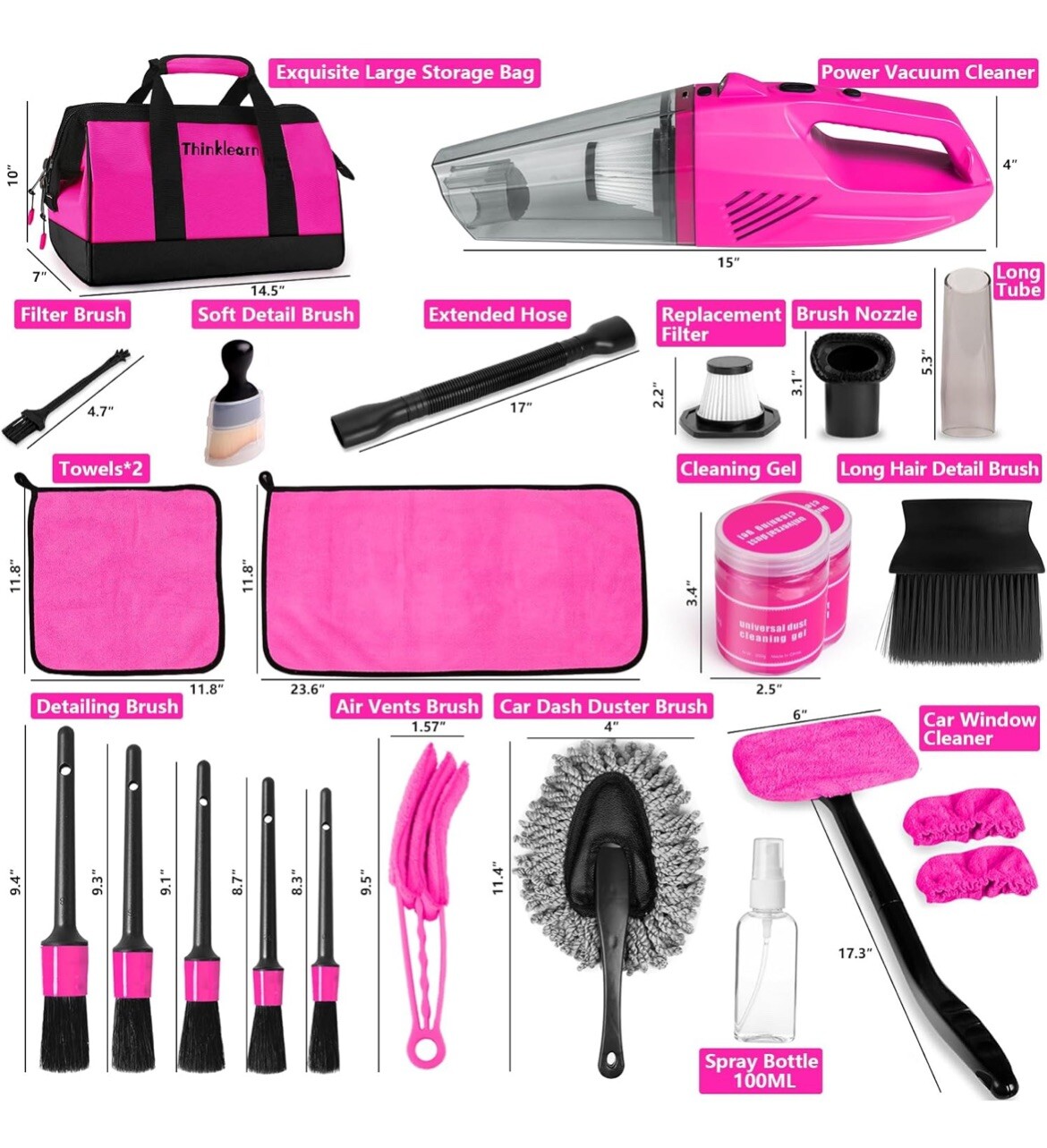 Complete Car Cleaning Kit – Interior Cleaner, Vacuum, Detailing Brush Set & More