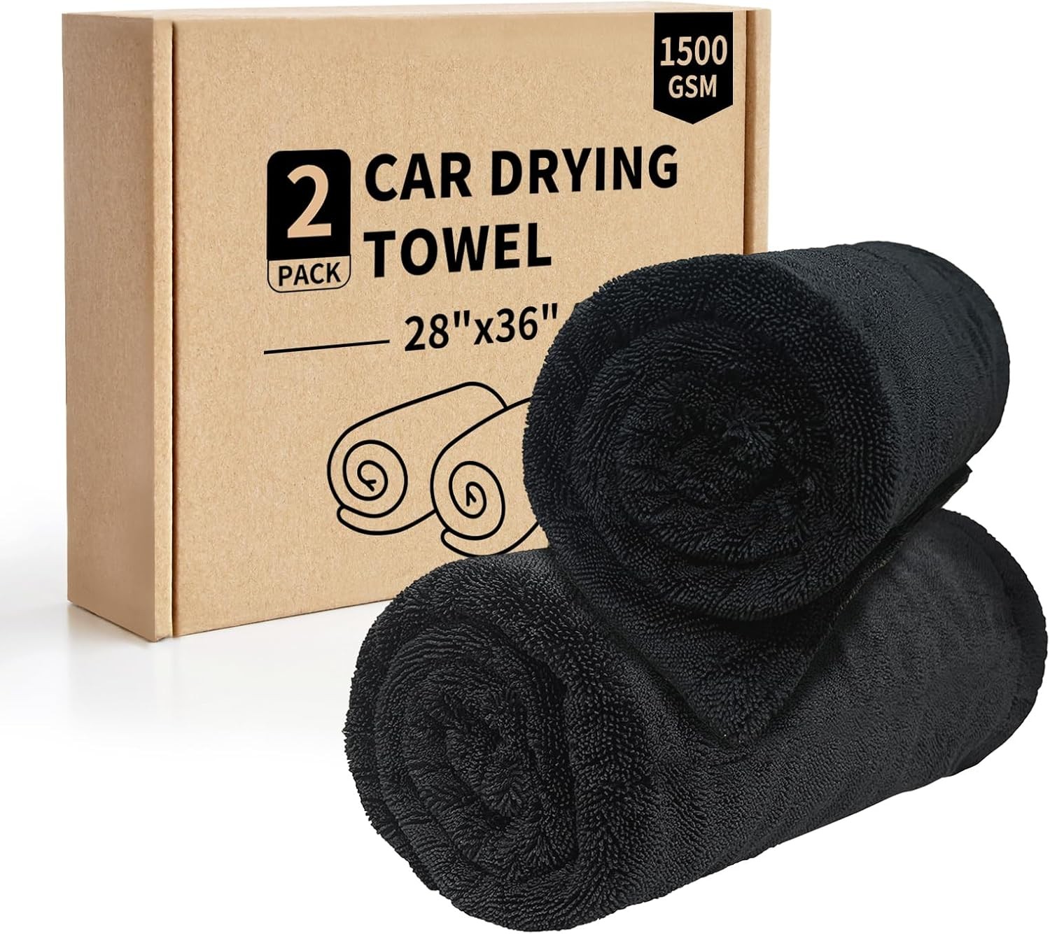 Two-Piece Car Drying Towel Set (28“ × 36”), 1500g Double-Sided Microfiber Towels