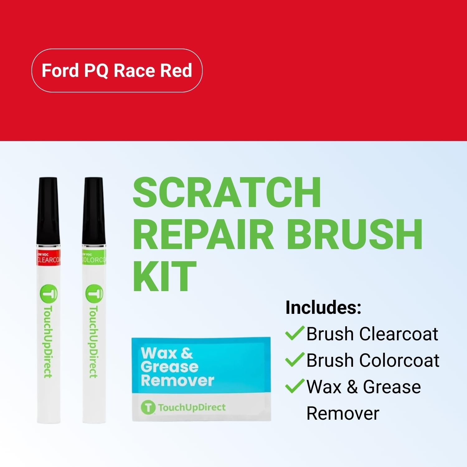 Auto Scratch Repair Brush Kit – PQ Race Red Exact Match Paint & Clearcoat, Touch