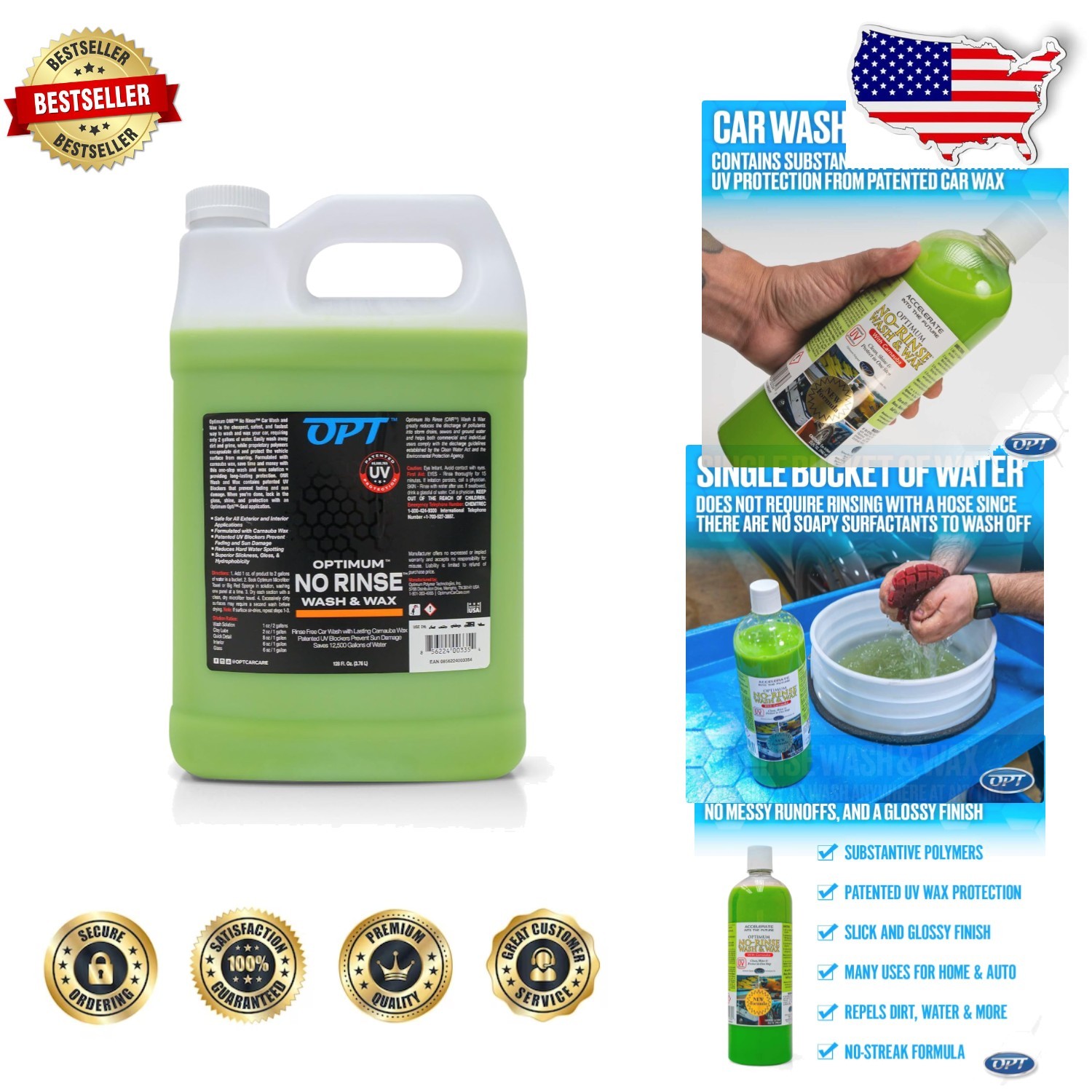 Rinseless Car Wash Wax ONR 1 Gallon Carnauba Formula UV Protection Eco Friendly