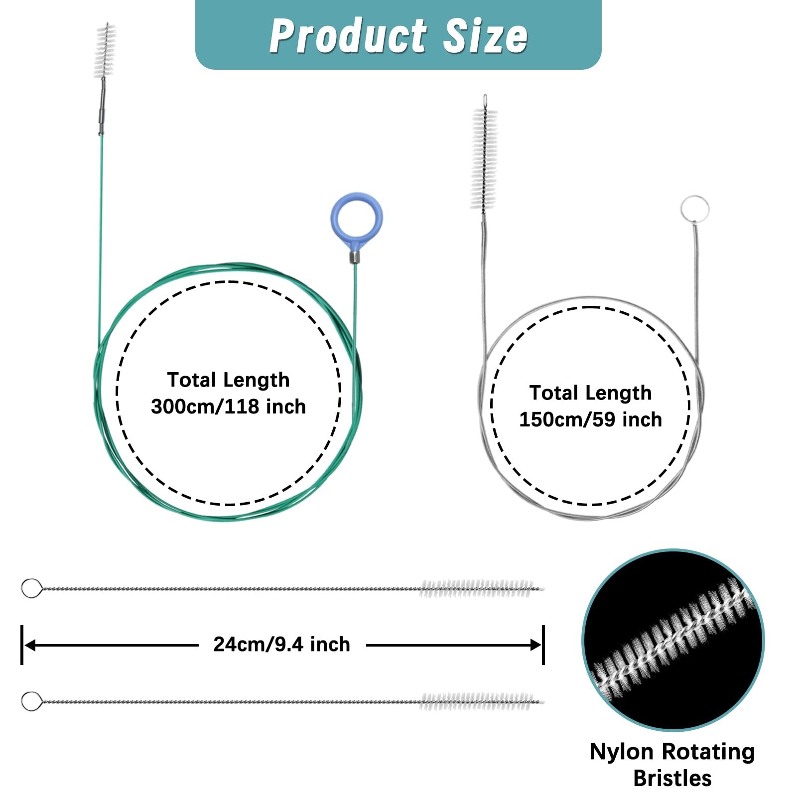 4Pcs Auto Sunroof Drain Cleaning Tools, 118/59 Inch Flexible Brush Long Green