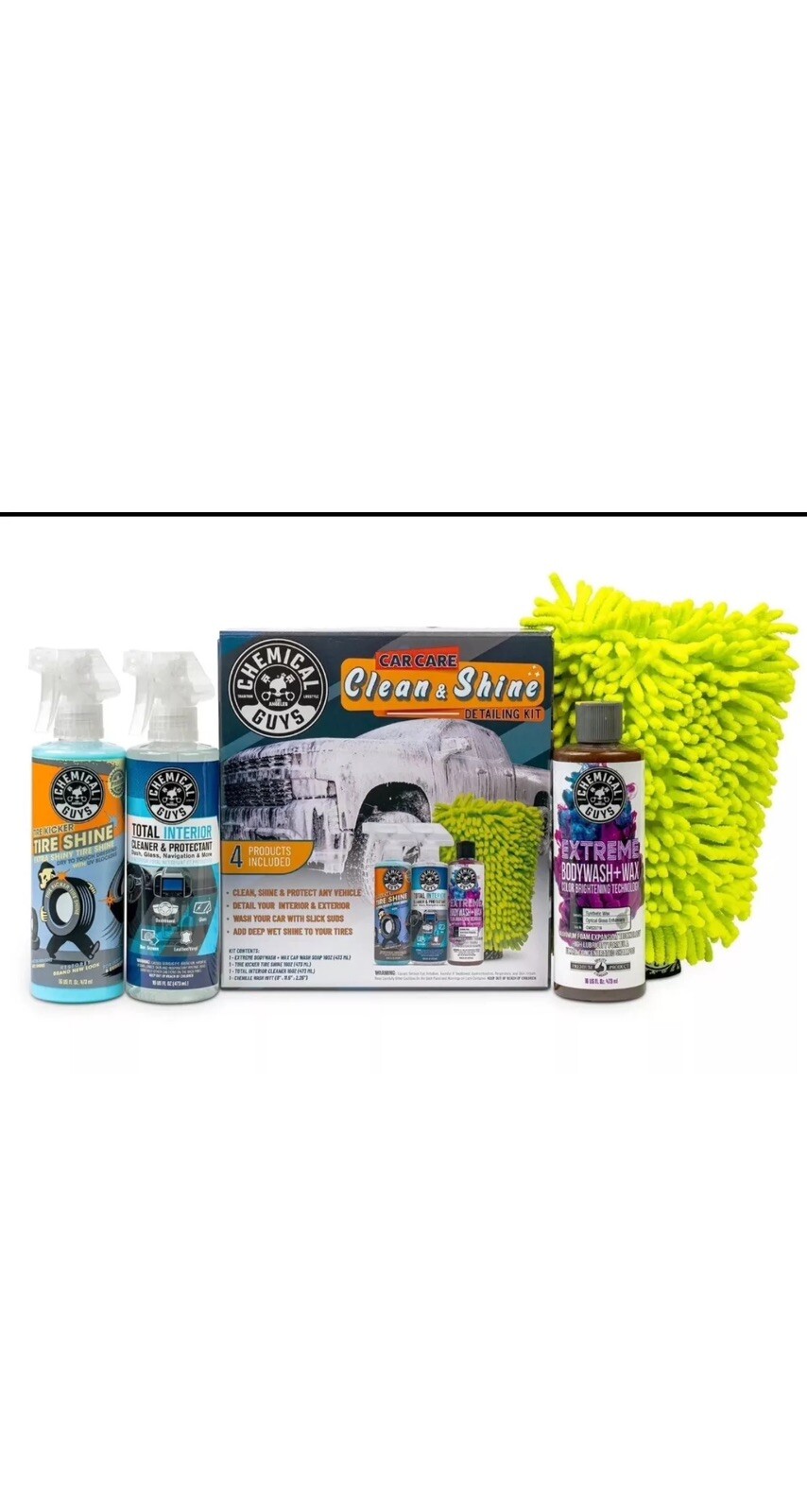 New Chemical Guys Care Clean and Shine Detailing Kit 4 Item
