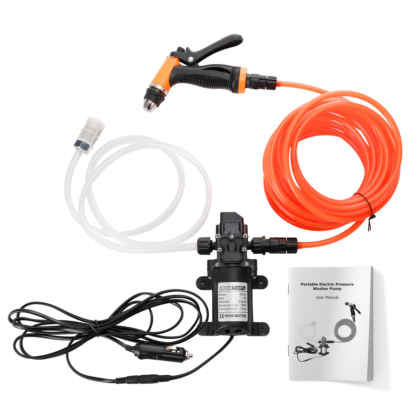 12V 160PSI Washdown Wash Pump Kit Electric DIY Car Washer Cleaner Sprayer Tool