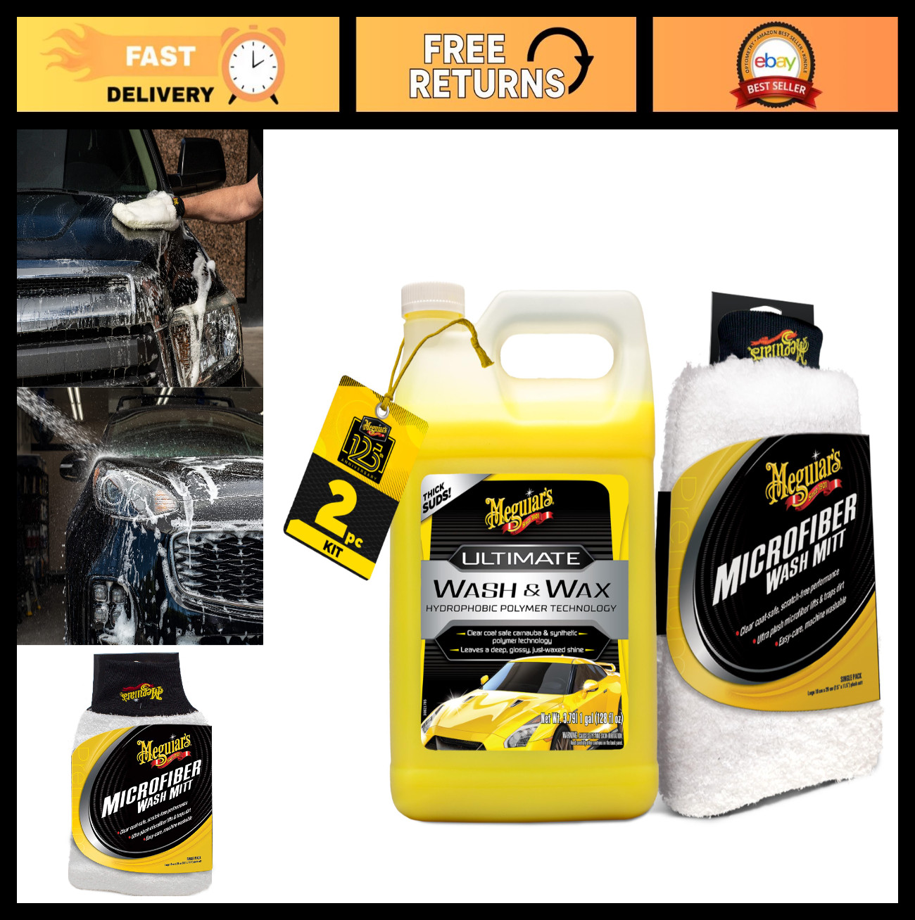 Ultimate Car Wash Bundle – 1 Gallon Wash & Wax Soap, Extra Wax Protection, Micro
