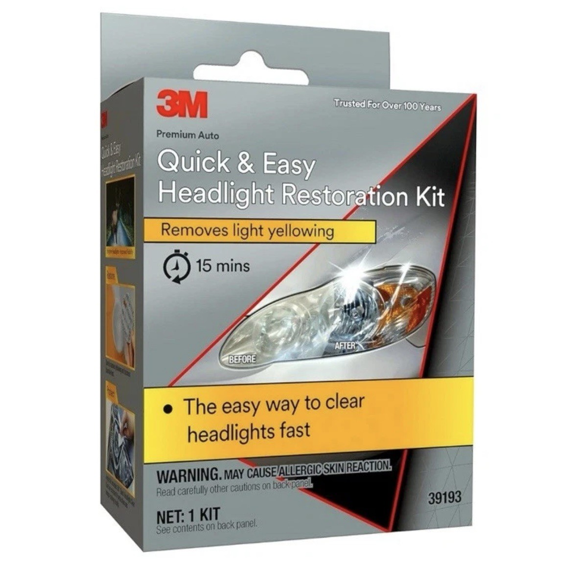 3M Quick and Easy Headlight Restoration Kit, Removes Light Yellowing Exp 4-10-27