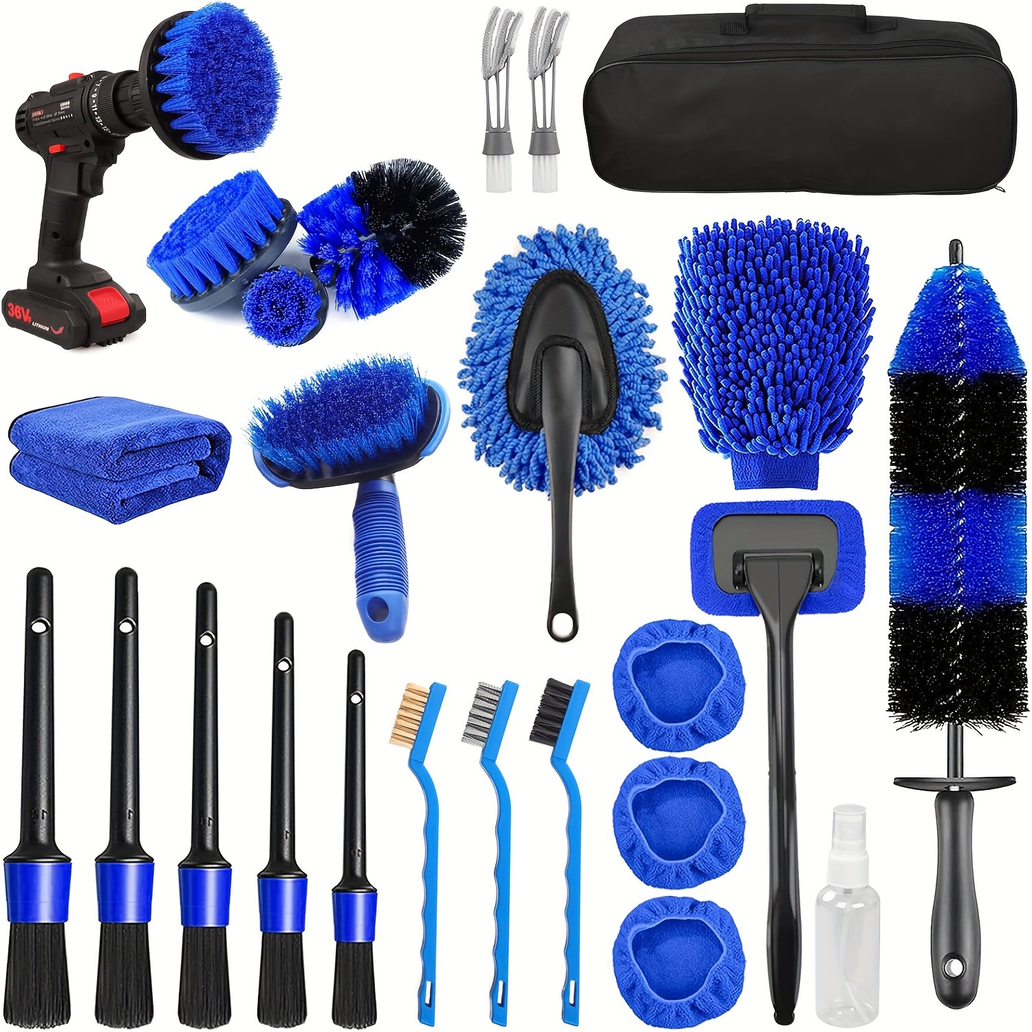 25Pcs Car Detailing Brush Set Kit Drill Brush Interior Exterior Wheel Cleaning