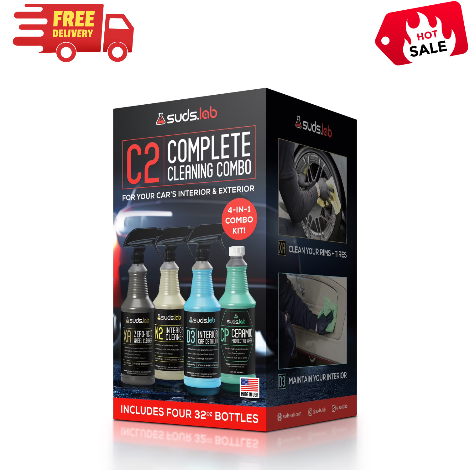 Suds Lab Complete Car Cleaning Kit C2 Combo Wash including D3, N2, XA, and CP