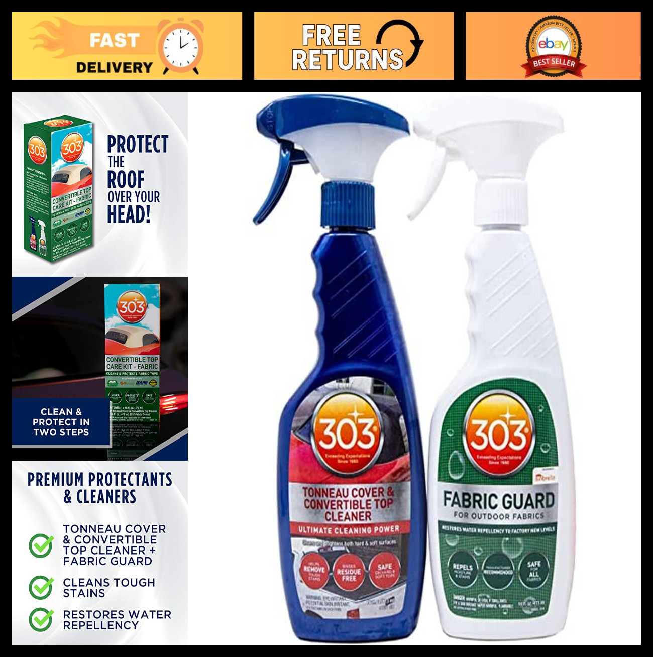 Convertible Top Cleaning & Care Kit – Cleaner & Fabric Guard, 32 fl oz, Water Re