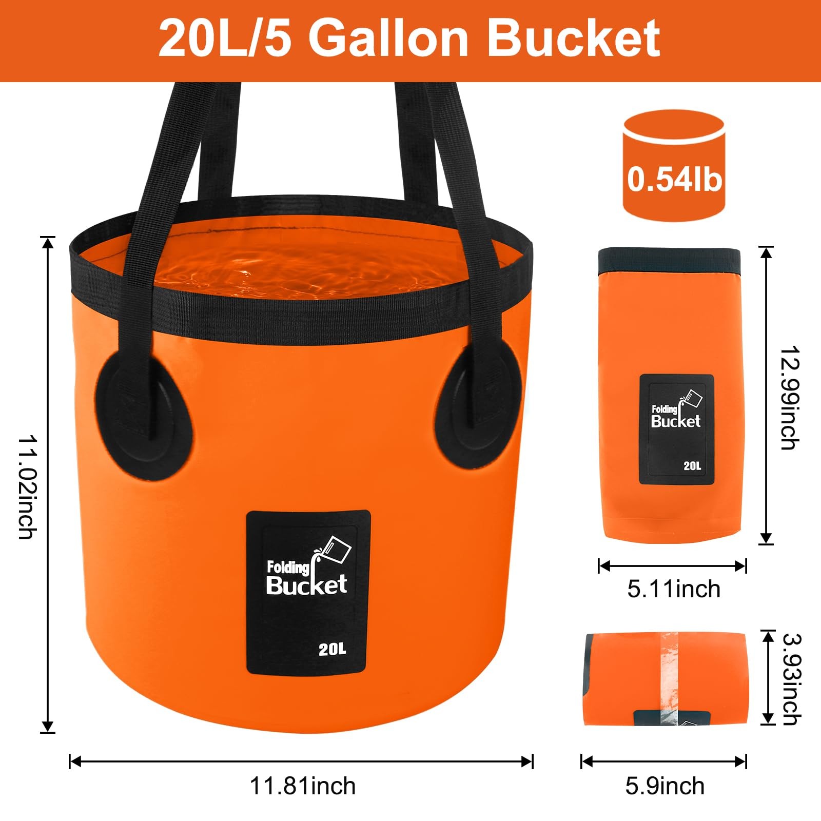 5 Gallon Bucket, Collapsible Bucket with Handle for Outdoor Beach 20L, Orange