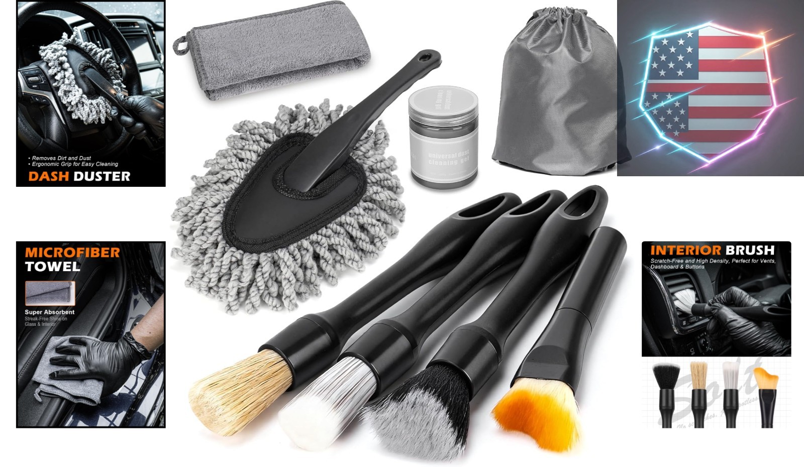 8PCS Car Detailing Brush Set, Interior with Dash Duster, 4 Detailing Brushes …